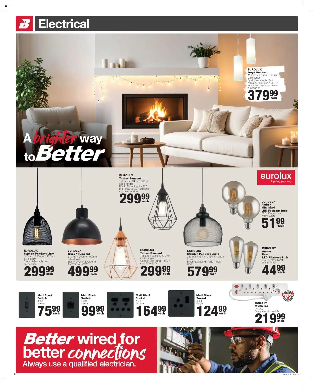 New Build It catalogue – valid from 23.10.2025 | Page: 6 | Products: Cable, Socket, Light, Switch