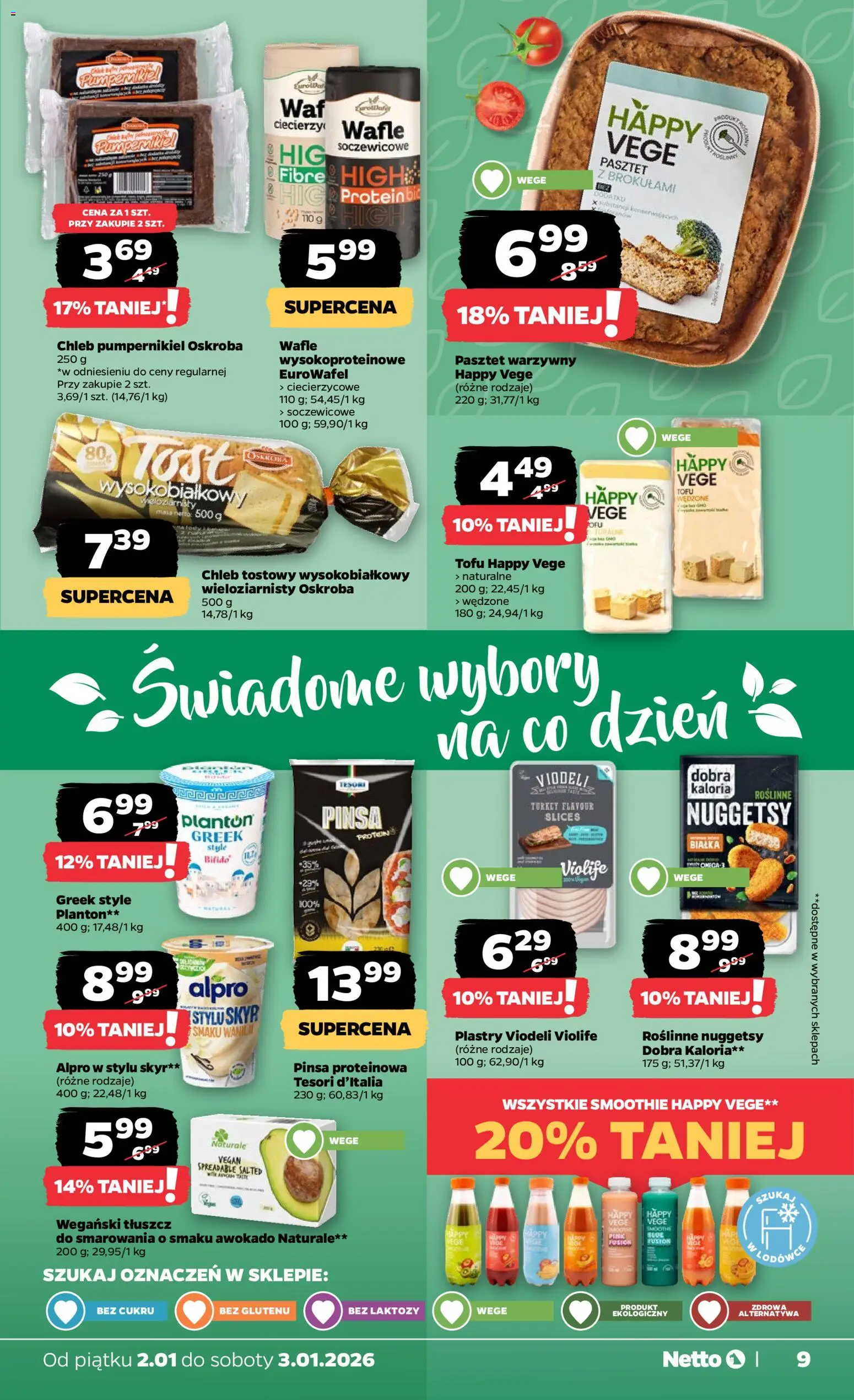 Netto gazetka - Spożywcza od 02.01.2026 | Strona: 9 | Produkty: Pumpernikiel, Wafle, Smoothie, Pinsa