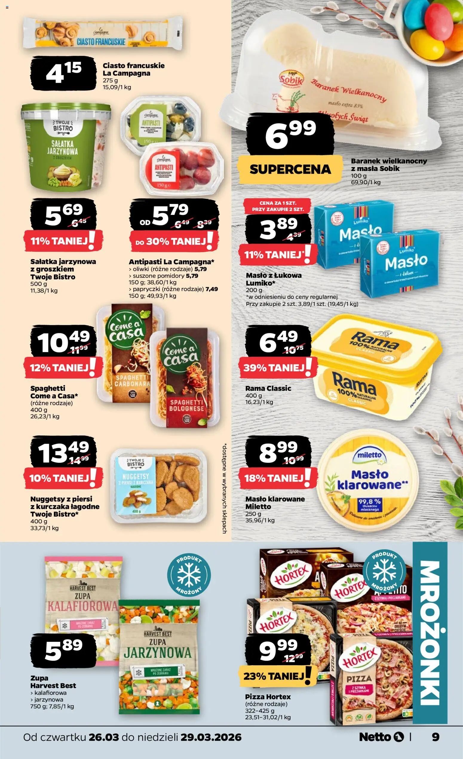 Netto gazetka od czwartku spożywcza od 26.03.2026 | Strona: 9 | Produkty: Ciasto francuskie, Zupa jarzynowa, Suszone pomidory, Pomidory