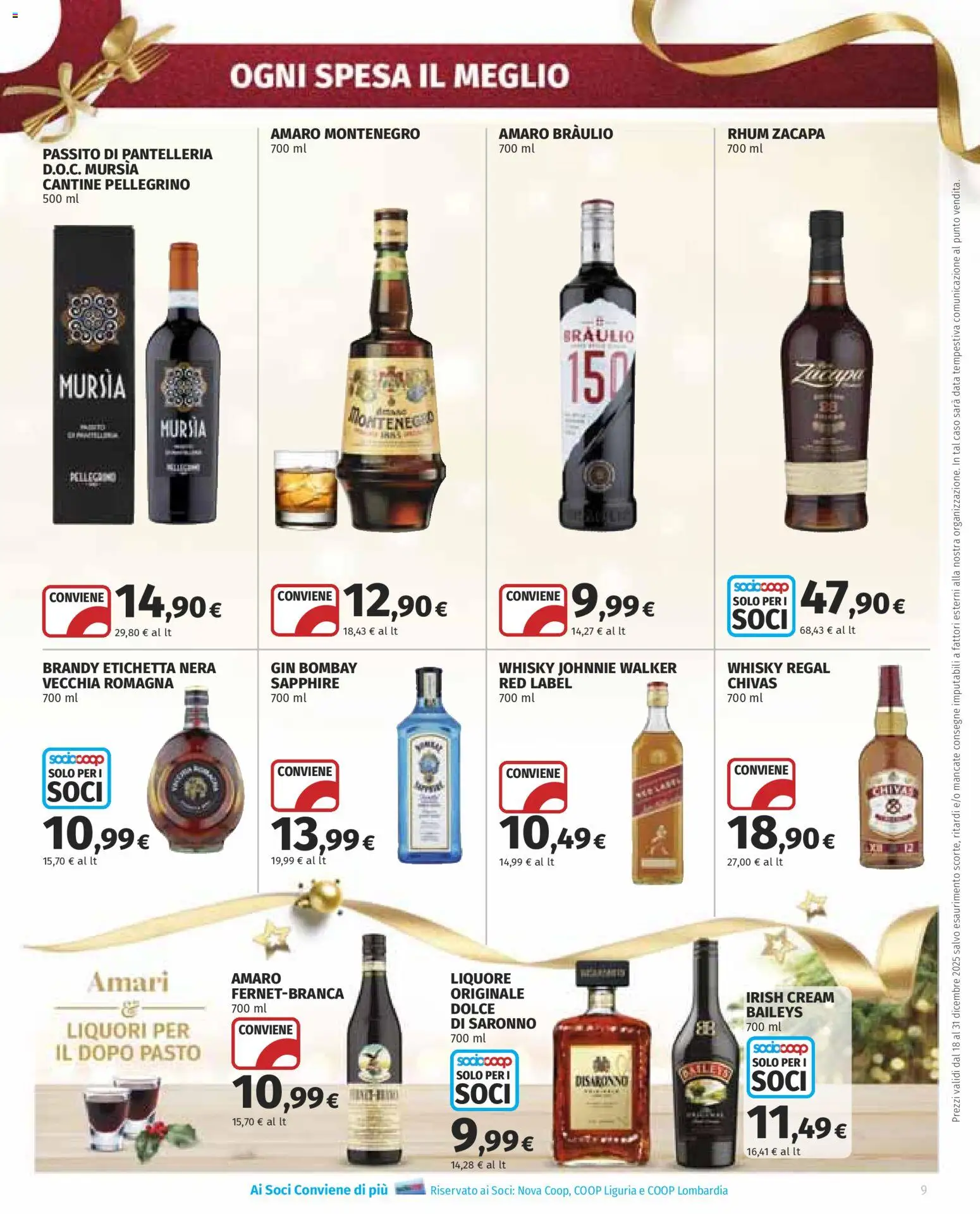 Volantino Ipercoop del 18.12.2025 | Pagina: 9 | Prodotti: Gin, Whisky, Liquore, Brandy