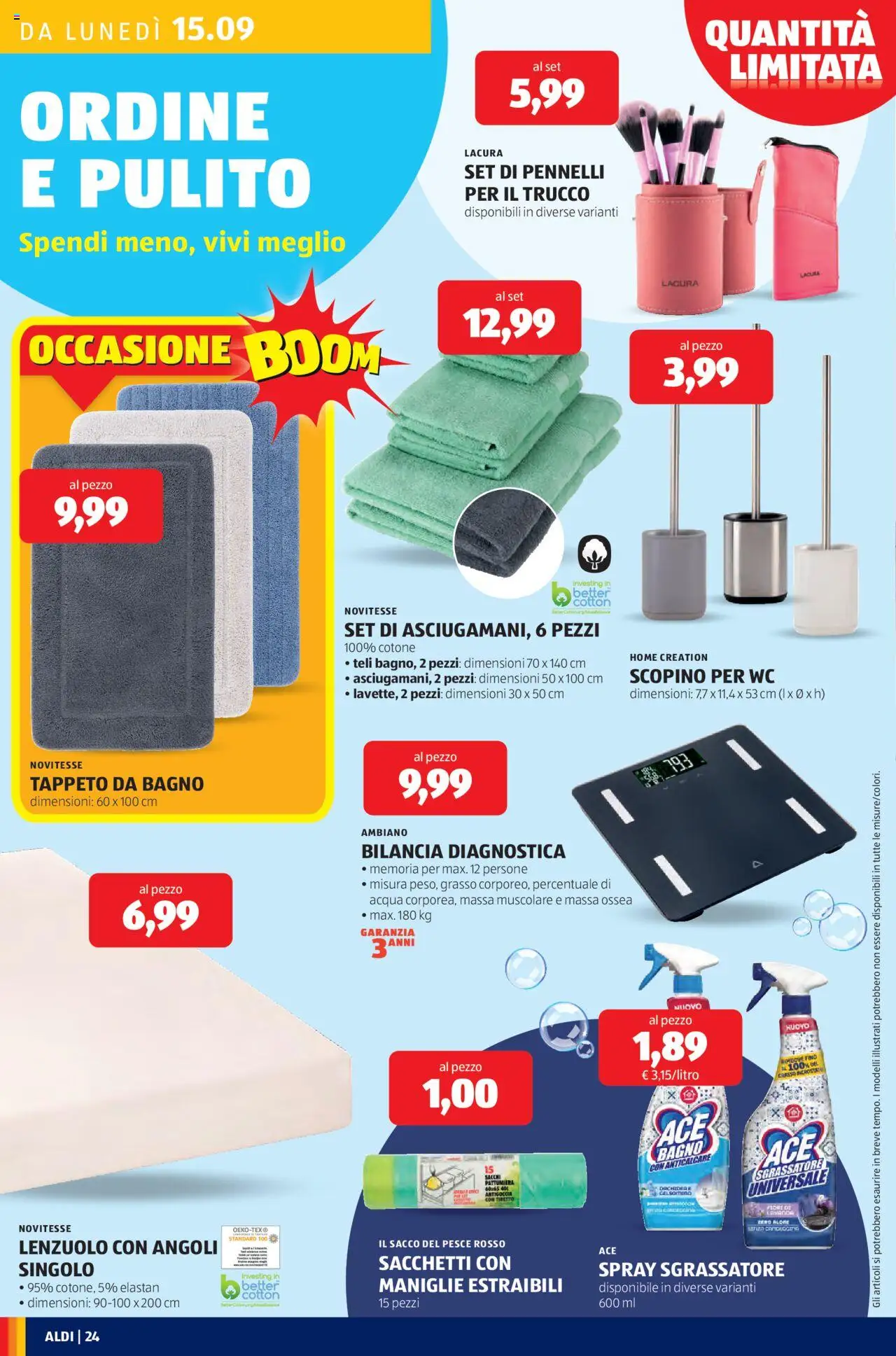 Volantino Aldi del 15.09.2025 | Pagina: 24 | Prodotti: Pesce, Sgrassatore, Acqua, WC