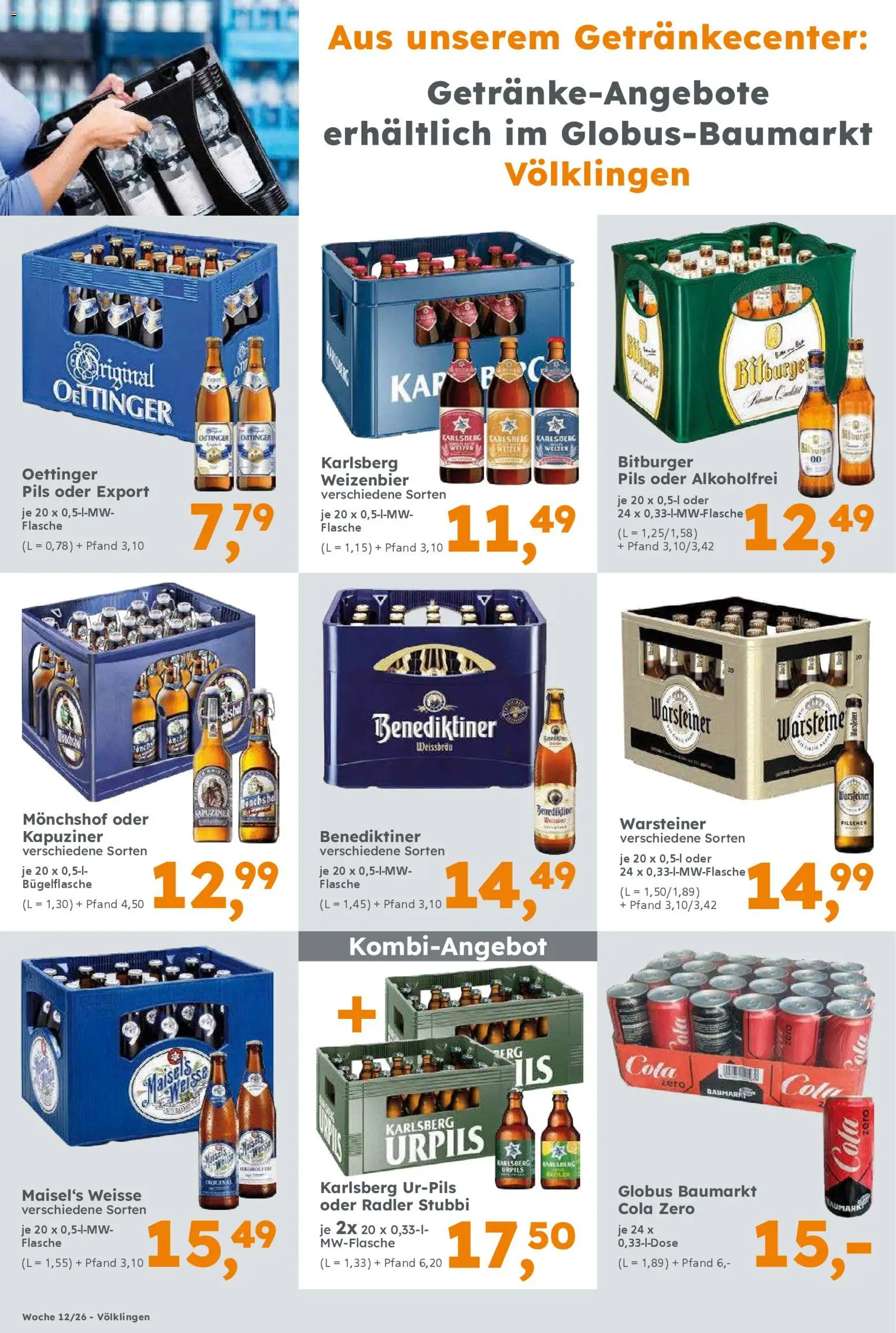 Globus Baumarkt Prospekt Saarbrücken	 – gültig ab 16.03.2026 | Seite: 16 | Produkte: Bitburger, Monchshof, Cola, Warsteiner