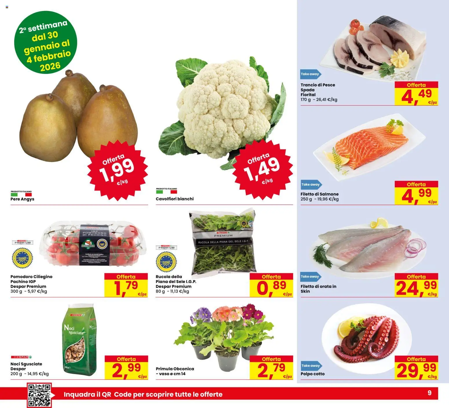Volantino Despar del 22.01.2026 | Pagina: 9 | Prodotti: Pesce, Polpo, Pomodoro, Vaso