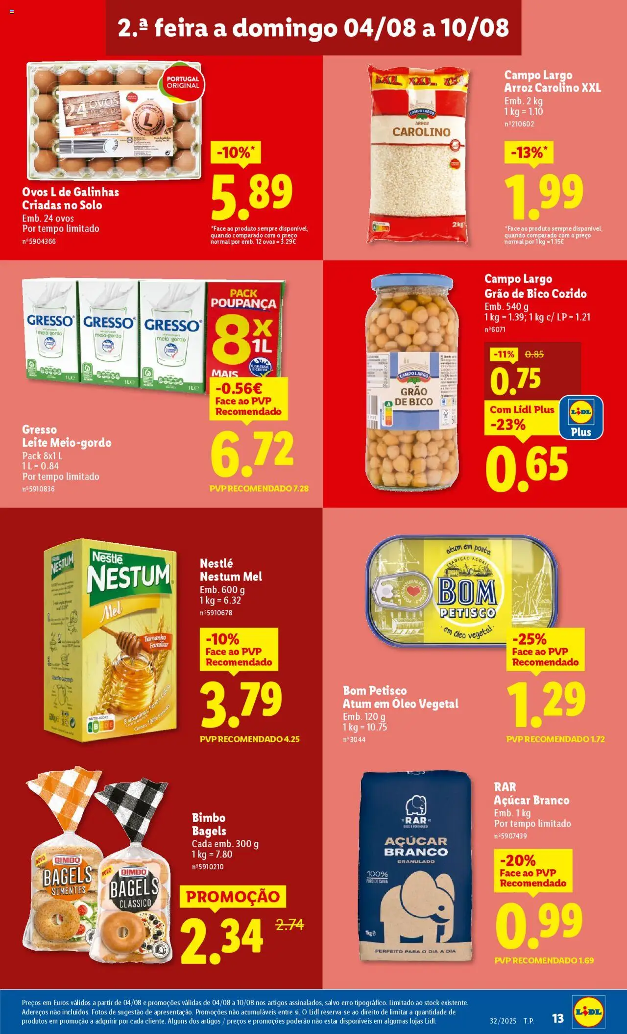 Lidl folheto │ válido de 04.08.2025 | Página: 13 | Produtos: Cálcio, Ovos, Óleo, Açúcar
