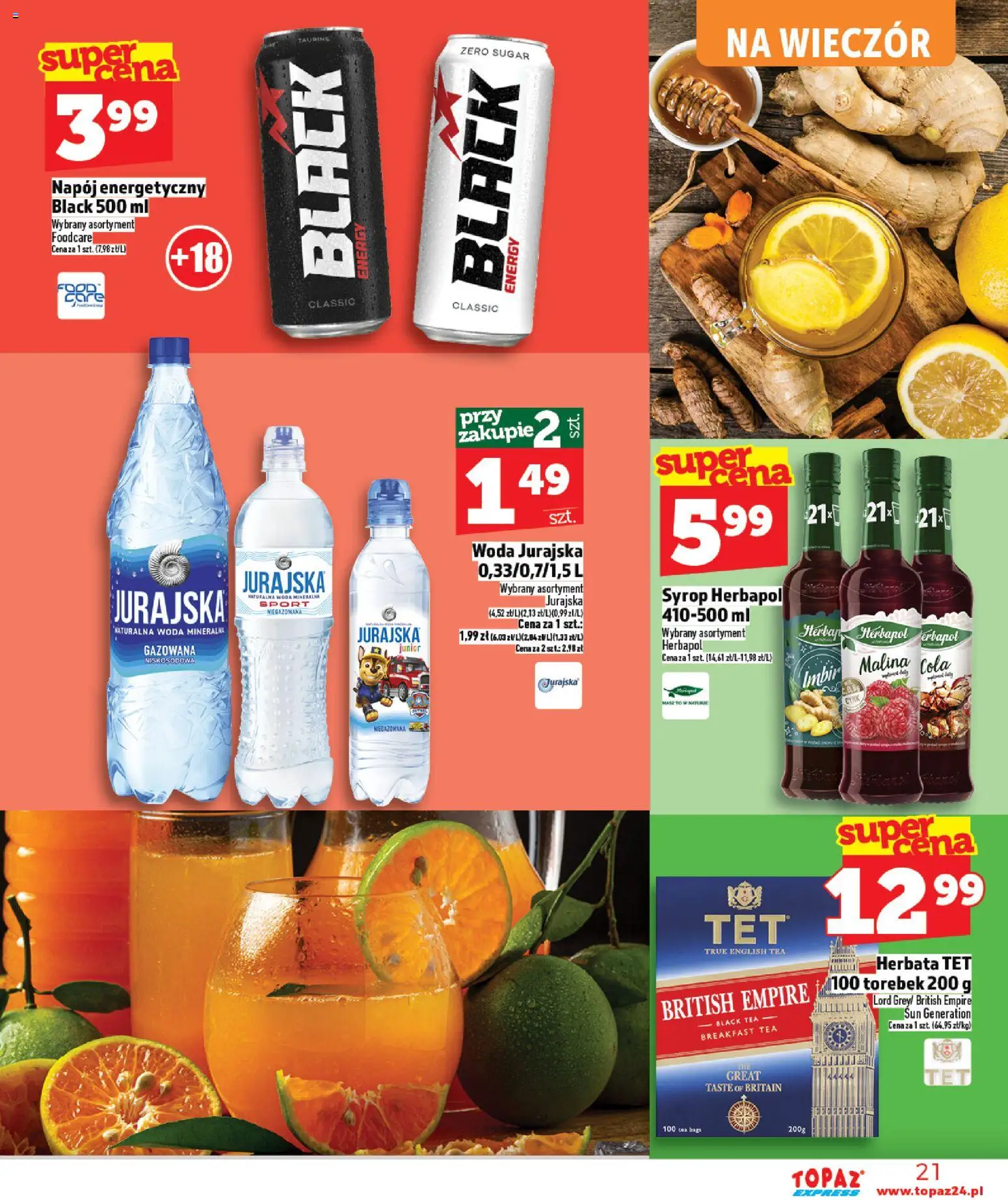 Topaz gazetka - Express od 05.03.2026 | Strona: 21 | Produkty: Malina, Imbir, Herbata, Woda