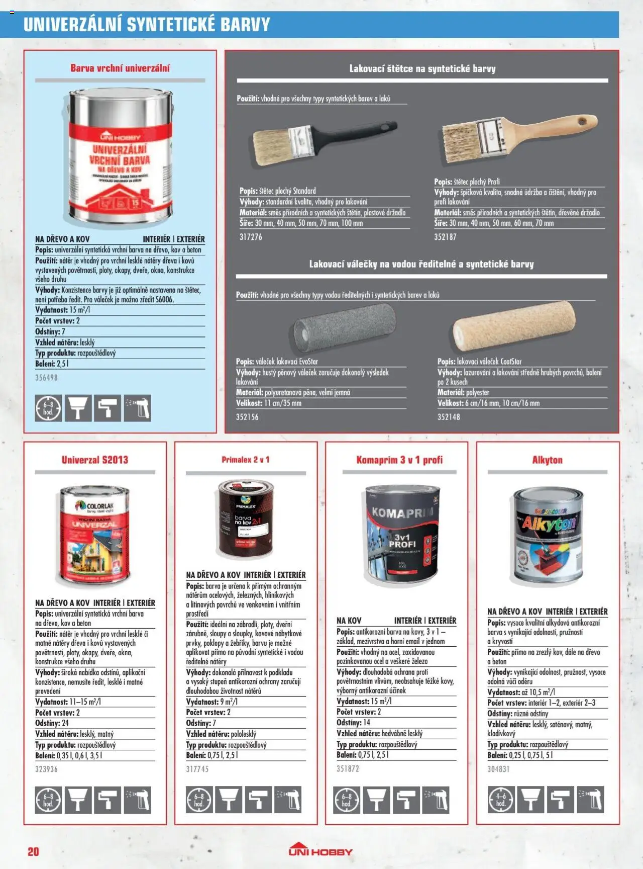 Uni Hobby katalog - Barvy 2025 od 23.05.2025 | Strana: 20 | Produkty: Primalex, Váleček, Barvy, Štětec