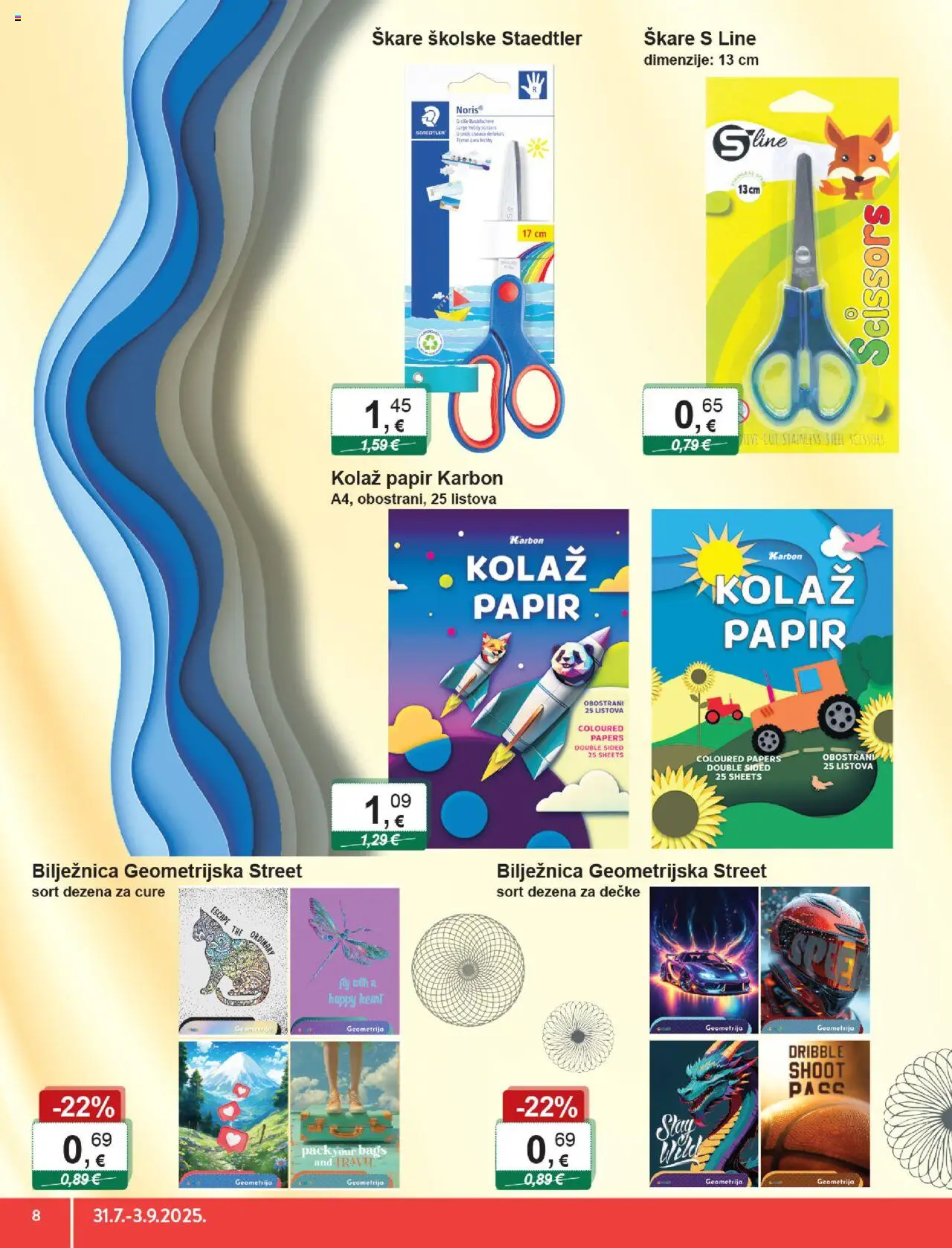 KTC katalog | vrijedi od 31.07.2025 | Stranica: 8 | Proizvodi: Kolaž papir, Škare, Bilježnica