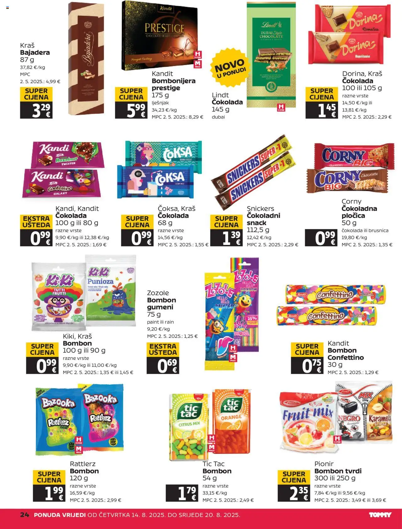 Tommy katalog | vrijedi od 14.08.2025 | Stranica: 24 | Proizvodi: Dorina, Snickers, Napolitanke, Karamela