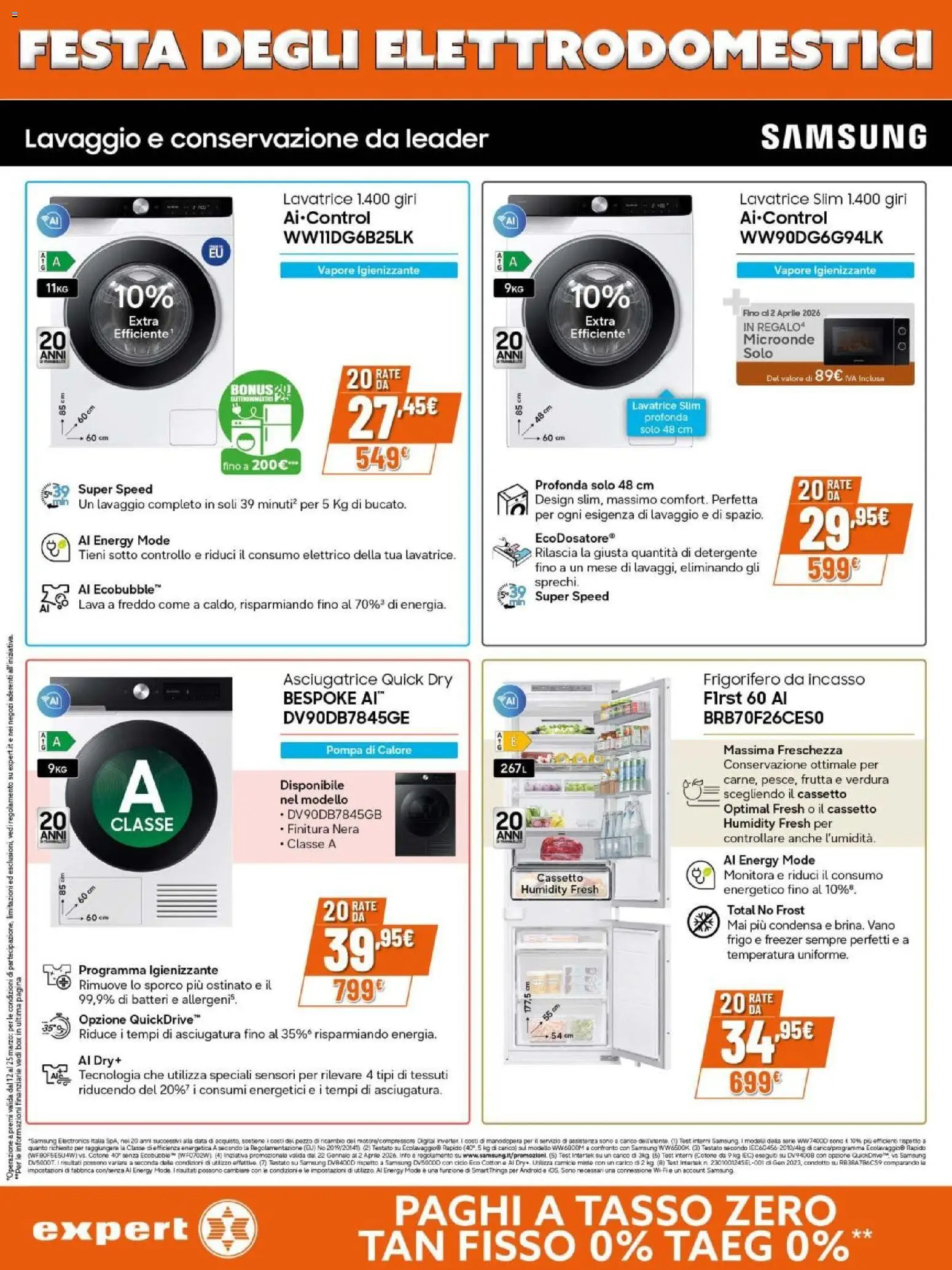 Volantino Expert del 12.03.2026 | Pagina: 7 | Prodotti: Microonde, Lavatrice, Asciugatrice, Frigorifero da incasso