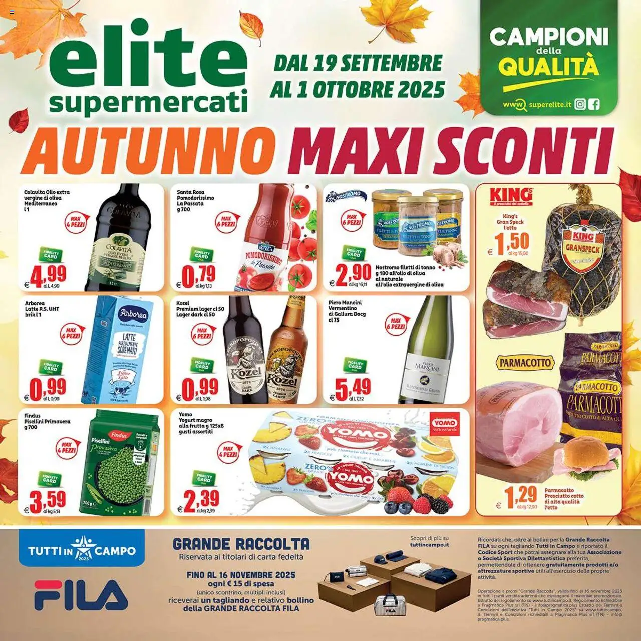 Volantino Elite Supermercati del 19.09.2025 | Pagina: 1 | Prodotti: Speck, Olio, Prosciutto, Tonno