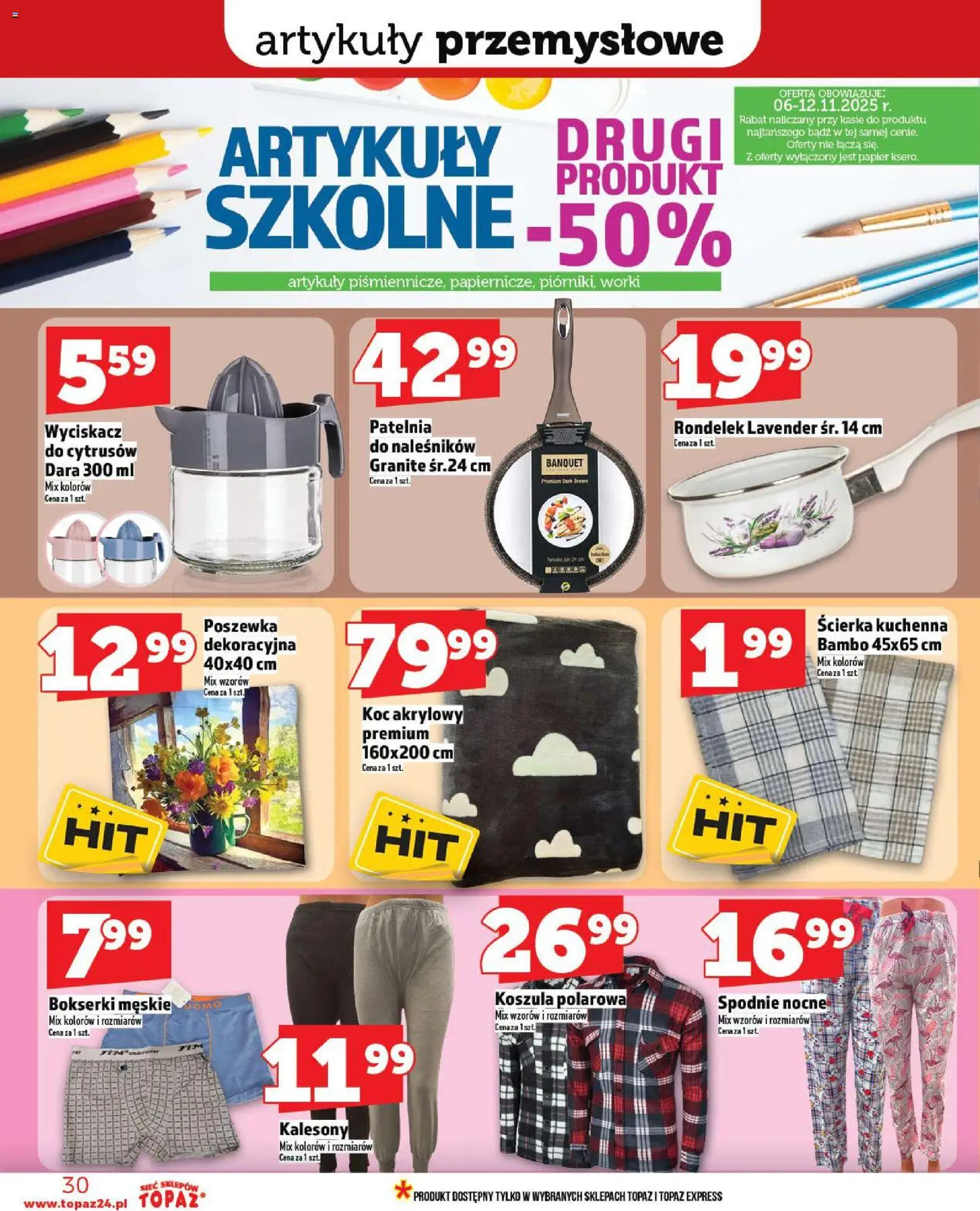 Topaz Gazetka MAZ od 06.11.2025 | Strona: 30 | Produkty: Spodnie, Bokserki, Bokserki męskie, Patelnia