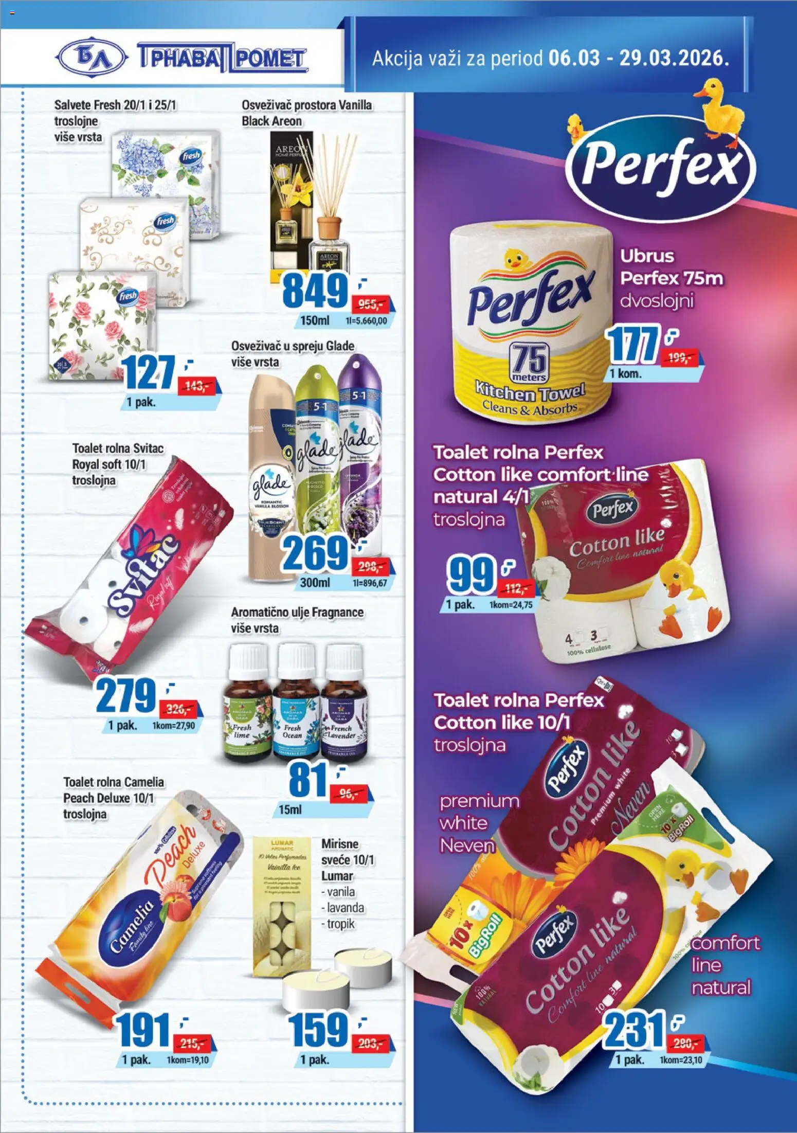 Trnava Promet katalog - važi od 06.03.2026 | Strana: 22 | Proizvode: Salvete, Ubrus, Osvezivac prostora, Ulje