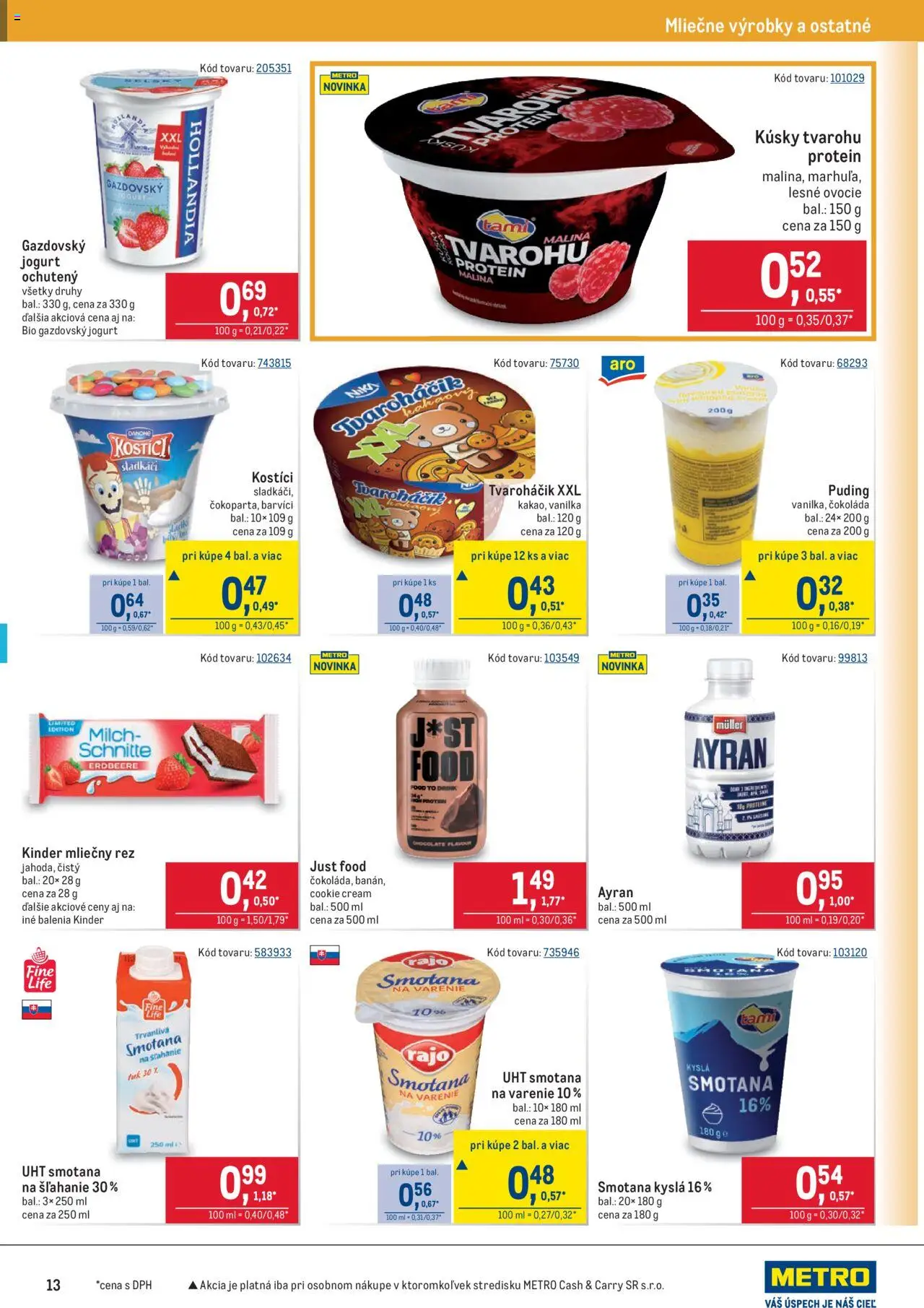 Nové Metro akcie – leták je platný od 08.10.2025 | Strana: 13 | Produkty: Jogurt, Protein, Puding, Čokoláda