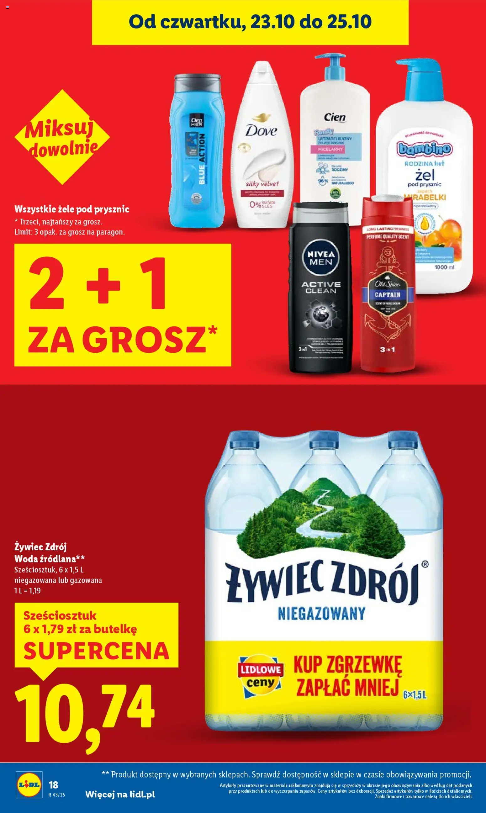 Lidl Gazetka od 23.10.2025 | Strona: 18 | Produkty: Woda źródlana, Prysznic, Żel pod prysznic, Woda