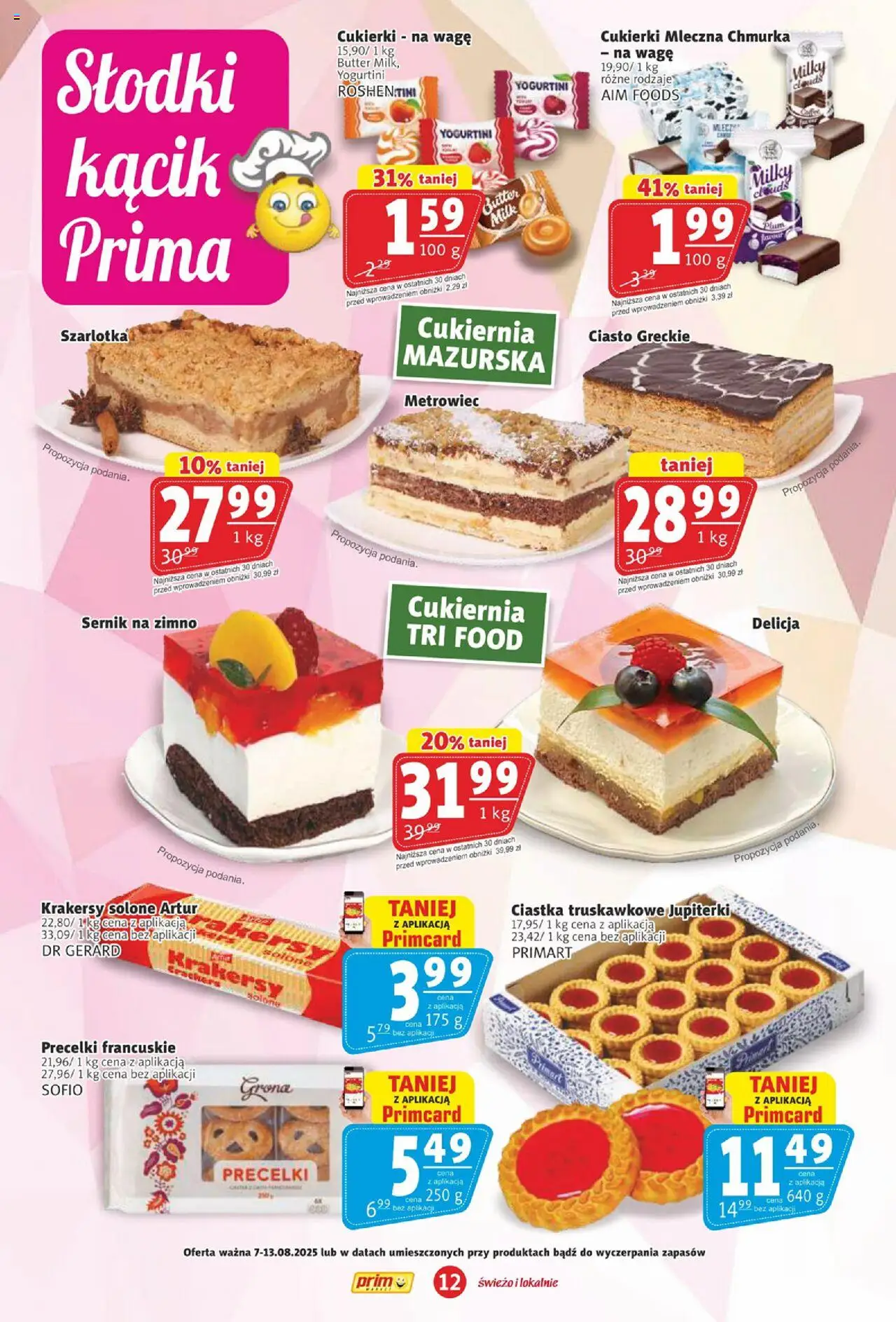 Prim Market Gazetka od 07.08.2025 | Strona: 12 | Produkty: Ciasto, Krakersy, Cukierki, Ciastka