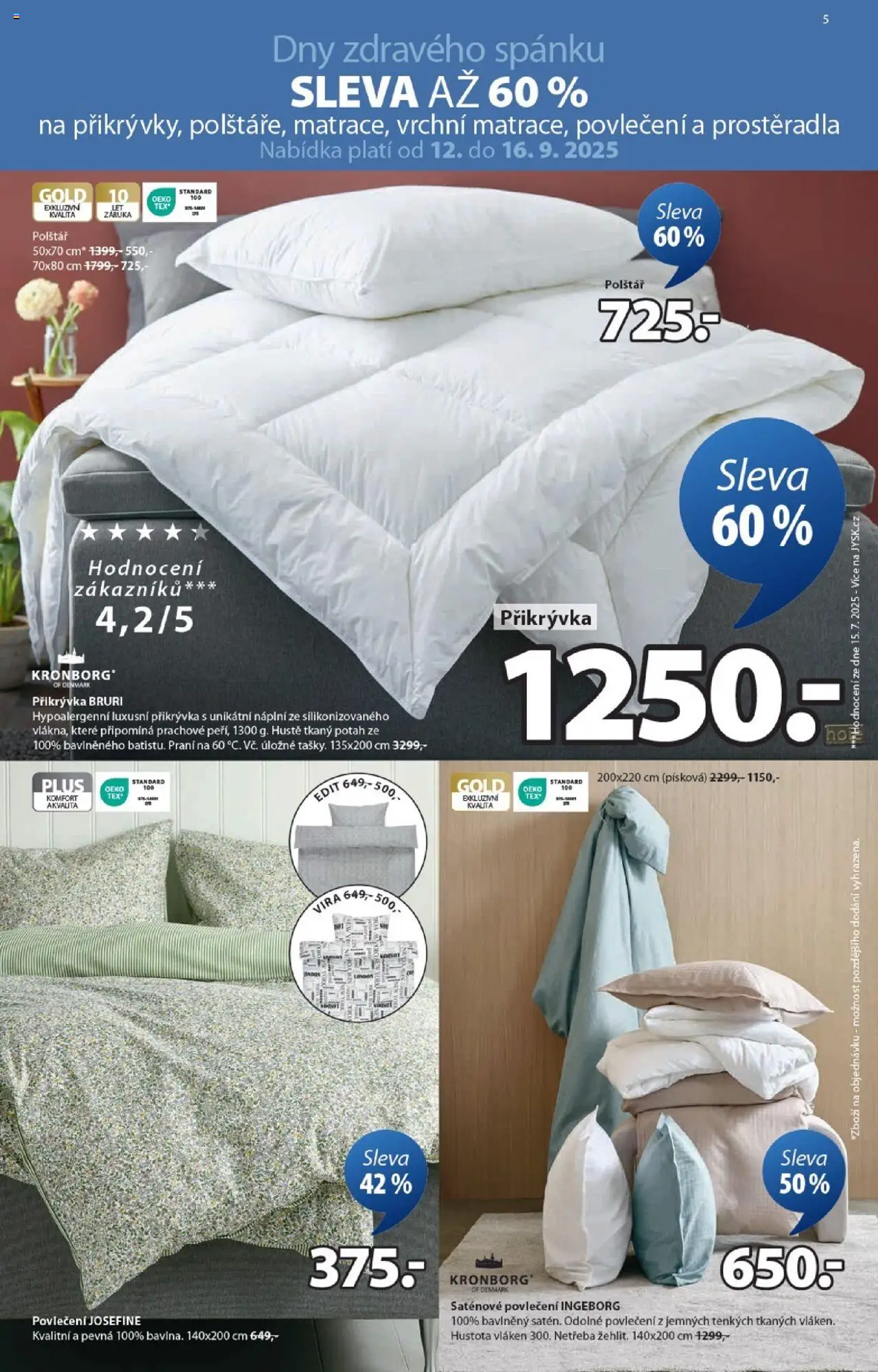 JYSK leták - Skvělá nabídka od 08.09.2025 | Strana: 5 | Produkty: Prostěradla, Povlečení, Polštář, Přikrývka