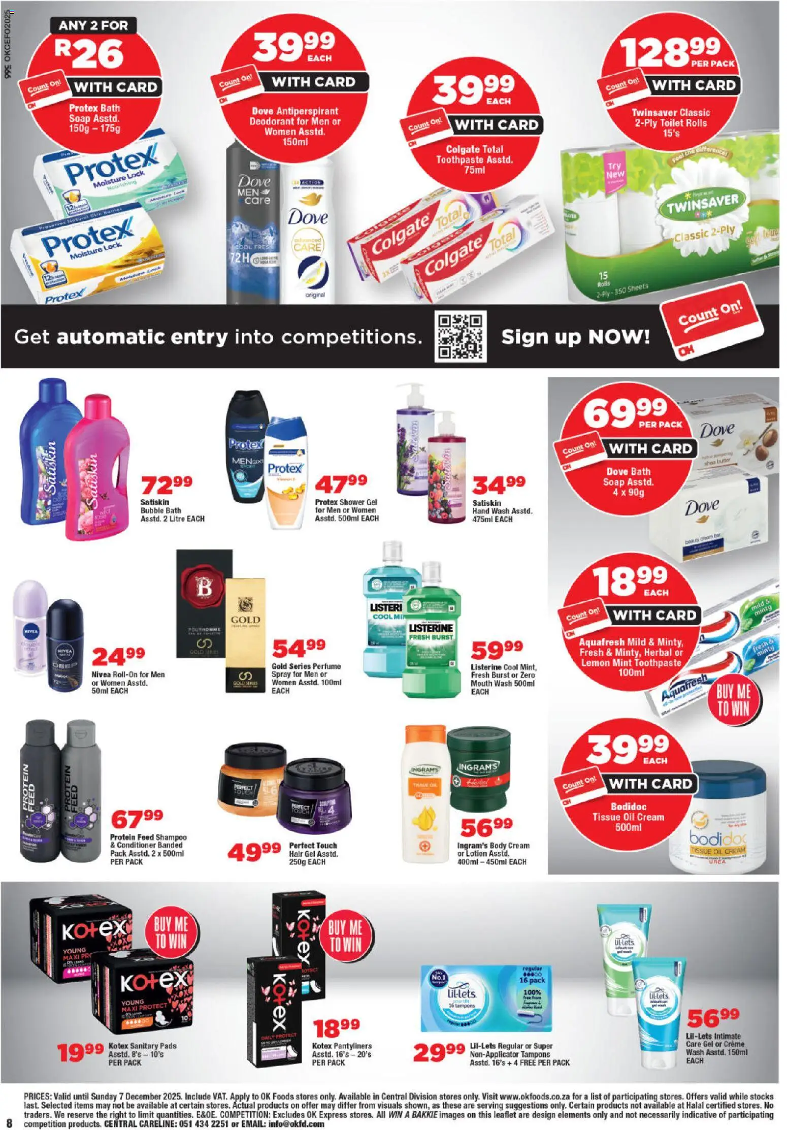 New OK Foods catalogue – valid from 25.11.2025 | Page: 8 | Products: Detergente líquido, Pads, Deodorant, Toothpaste