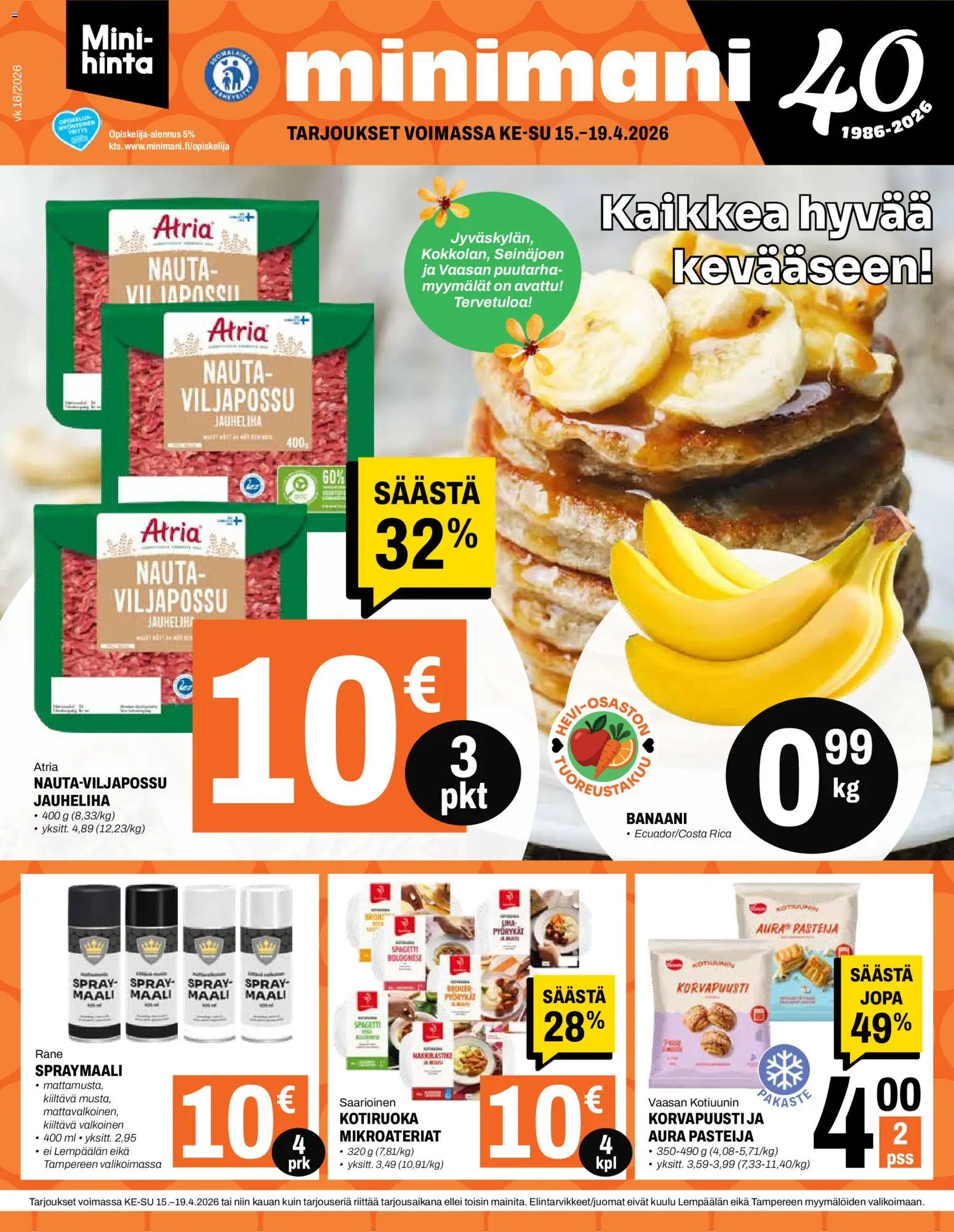 Minimani tarjoukset – voimassa 15.04.2026 alkaen | Sivu: 1 | Tuotteet: Maali, Jauheliha