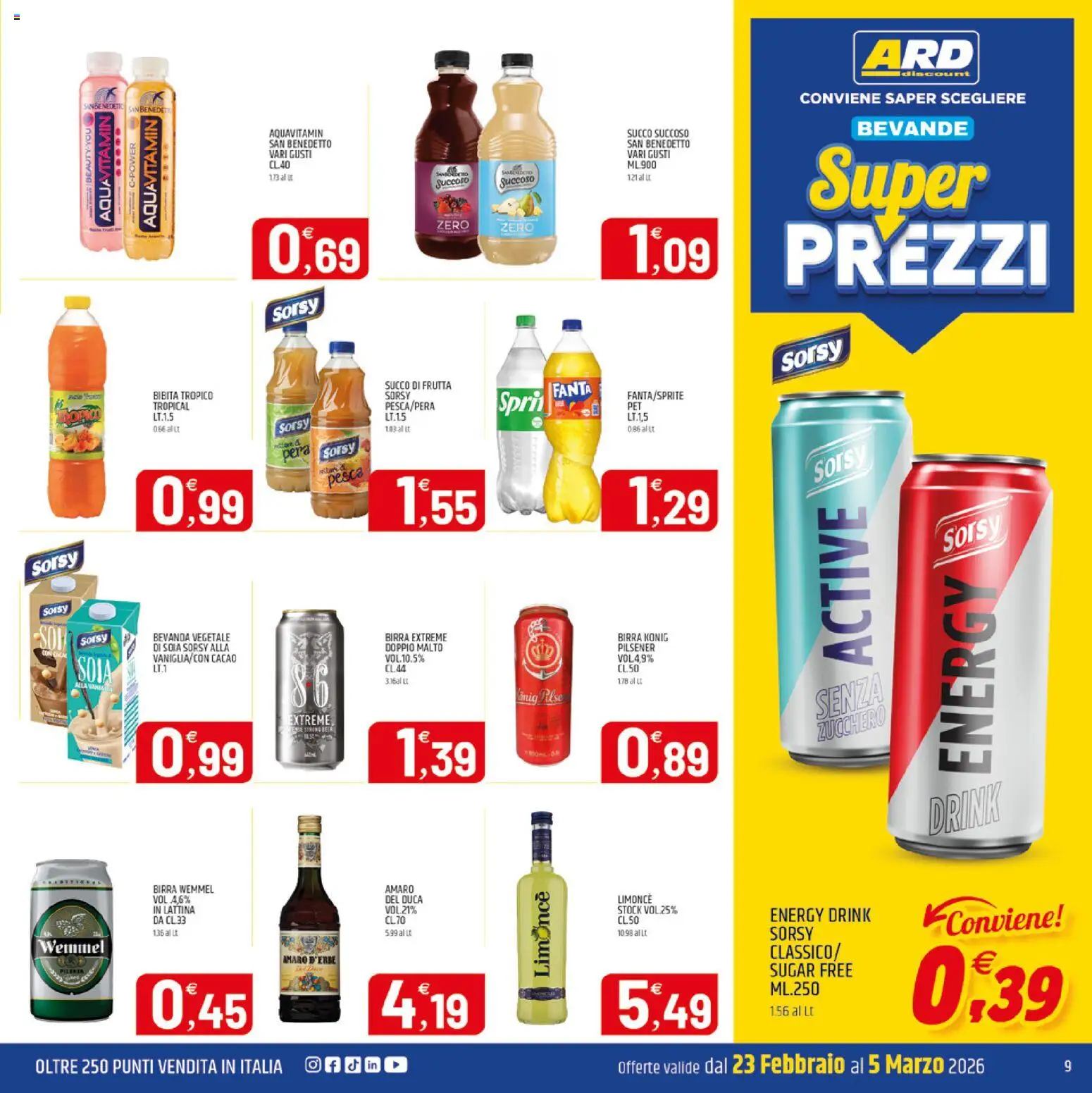 Volantino ARD Discount del 23.02.2026 | Pagina: 9 | Prodotti: Birra, Pesca, Fanta, Cacao