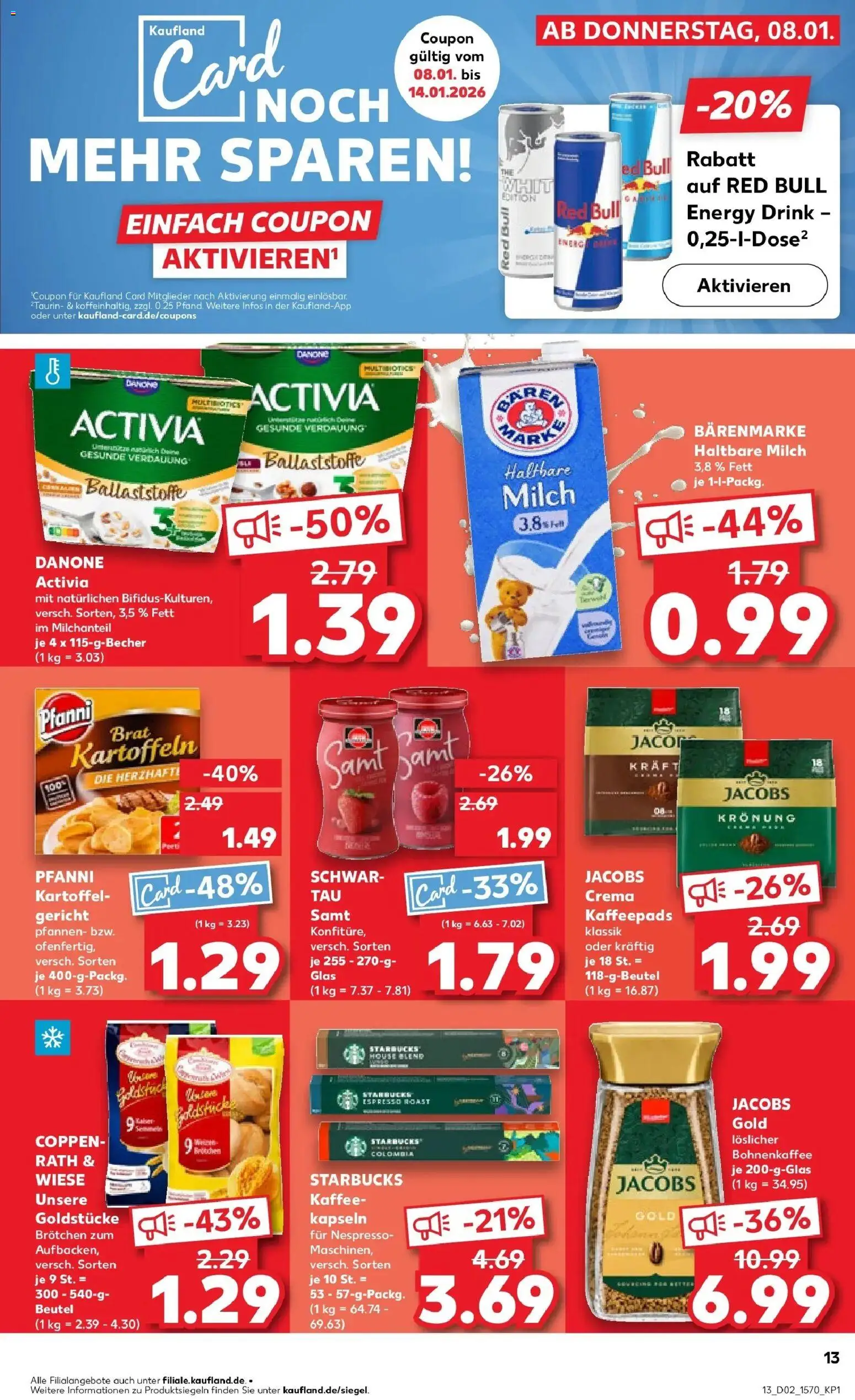 Kaufland prospekt Werl	 – gültig ab 11.01.2026 | Seite: 13 | Produkte: Activia, Milch, Kaffee, Starbucks