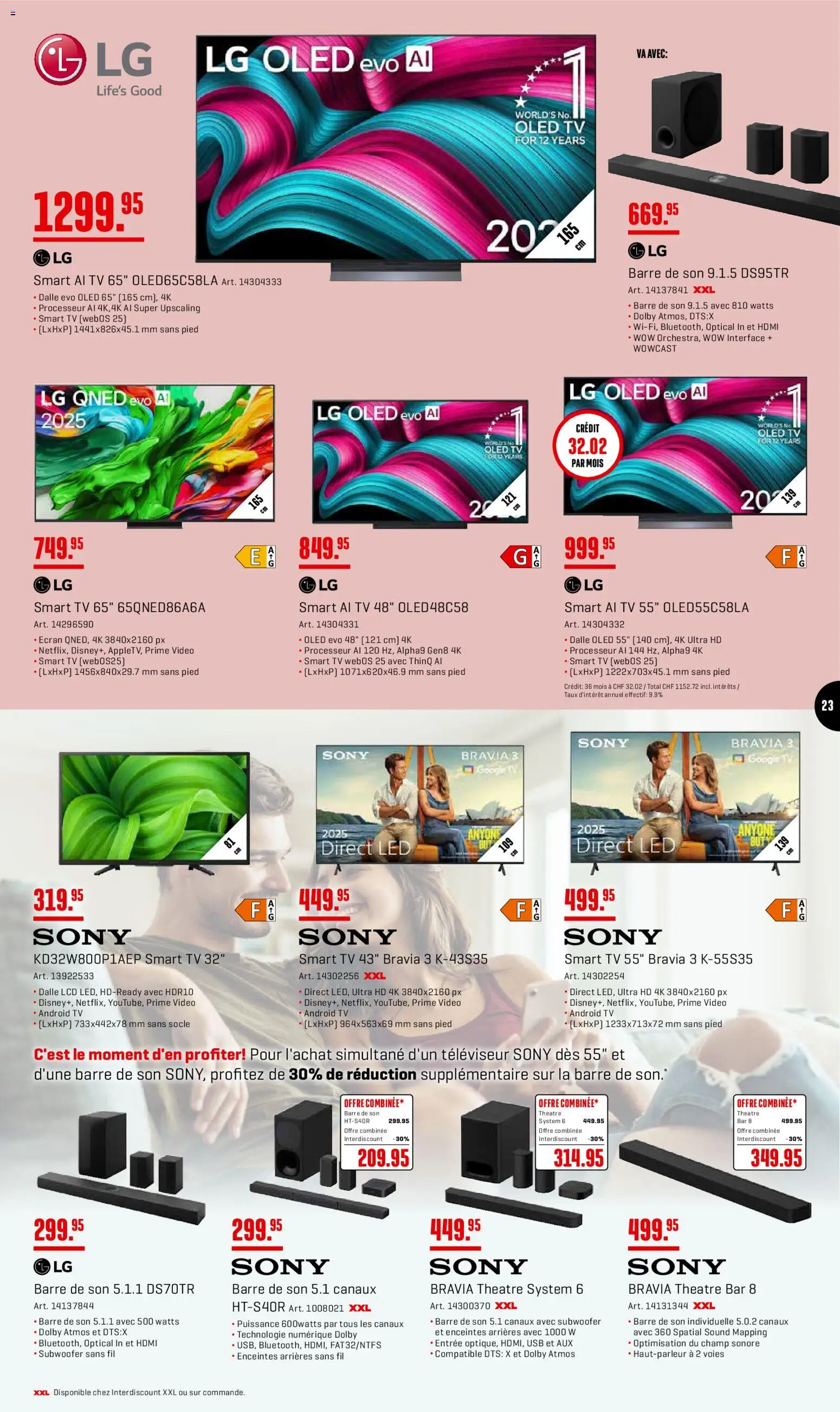 Interdiscount aktionen 20% de rabais FR – gültig ab 27.04.2026 | Seite: 23 | Produkte: TV, Video, LG, Sony