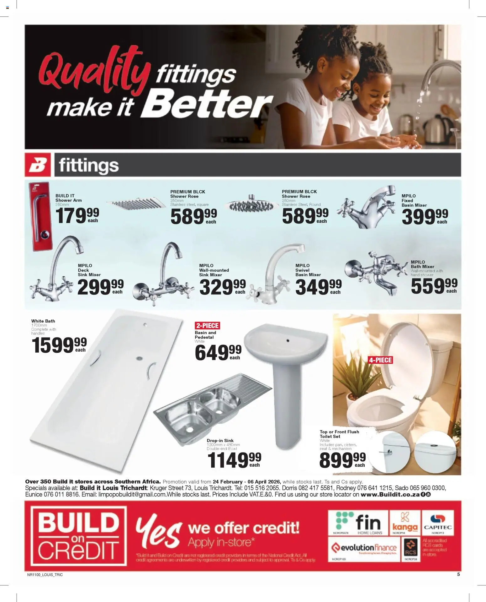 New Build It catalogue – valid from 24.02.2026 | Page: 5 | Products: Pedestal, Bowl, Mixer, Basin