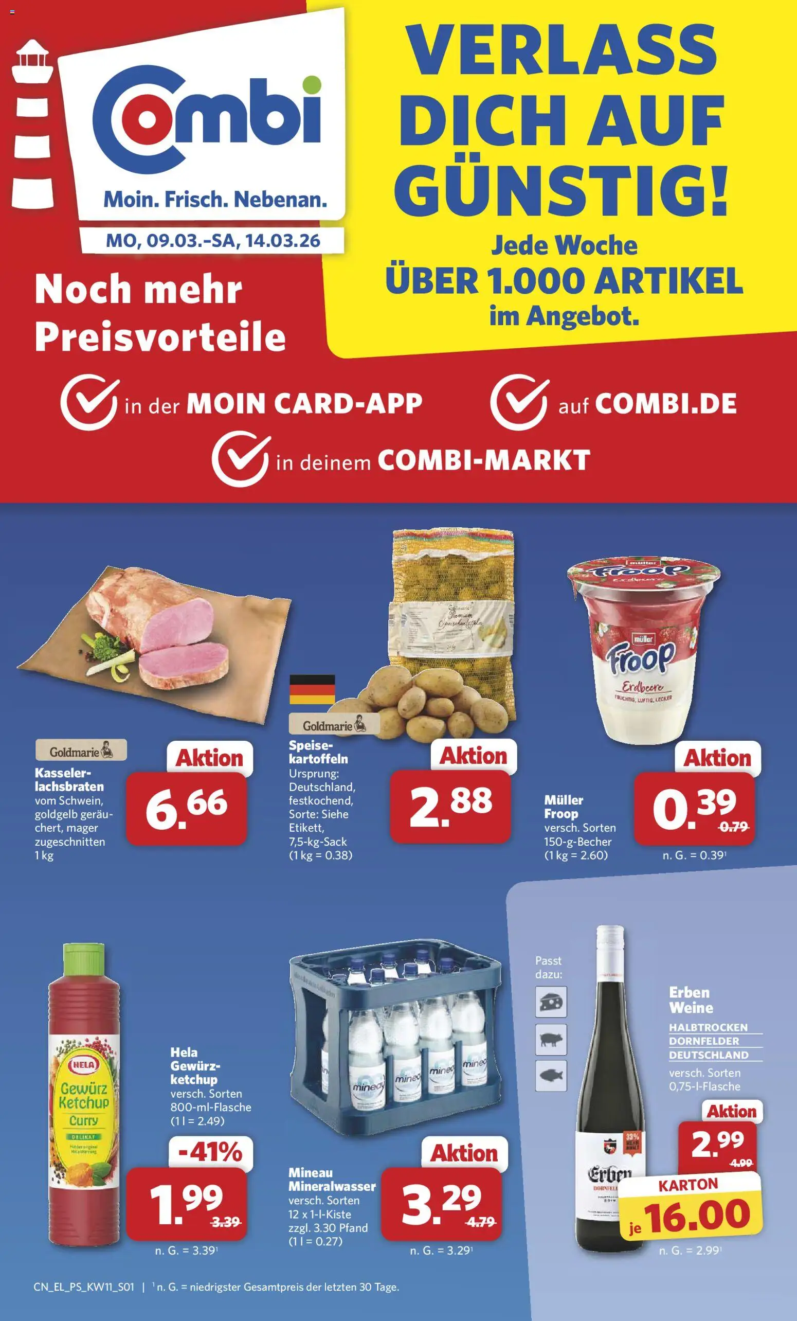 Combi Sonderangebote – gültig ab 09.03.2026 | Seite: 1 | Produkte: Froop, Mineralwasser, Kartoffeln, Ketchup