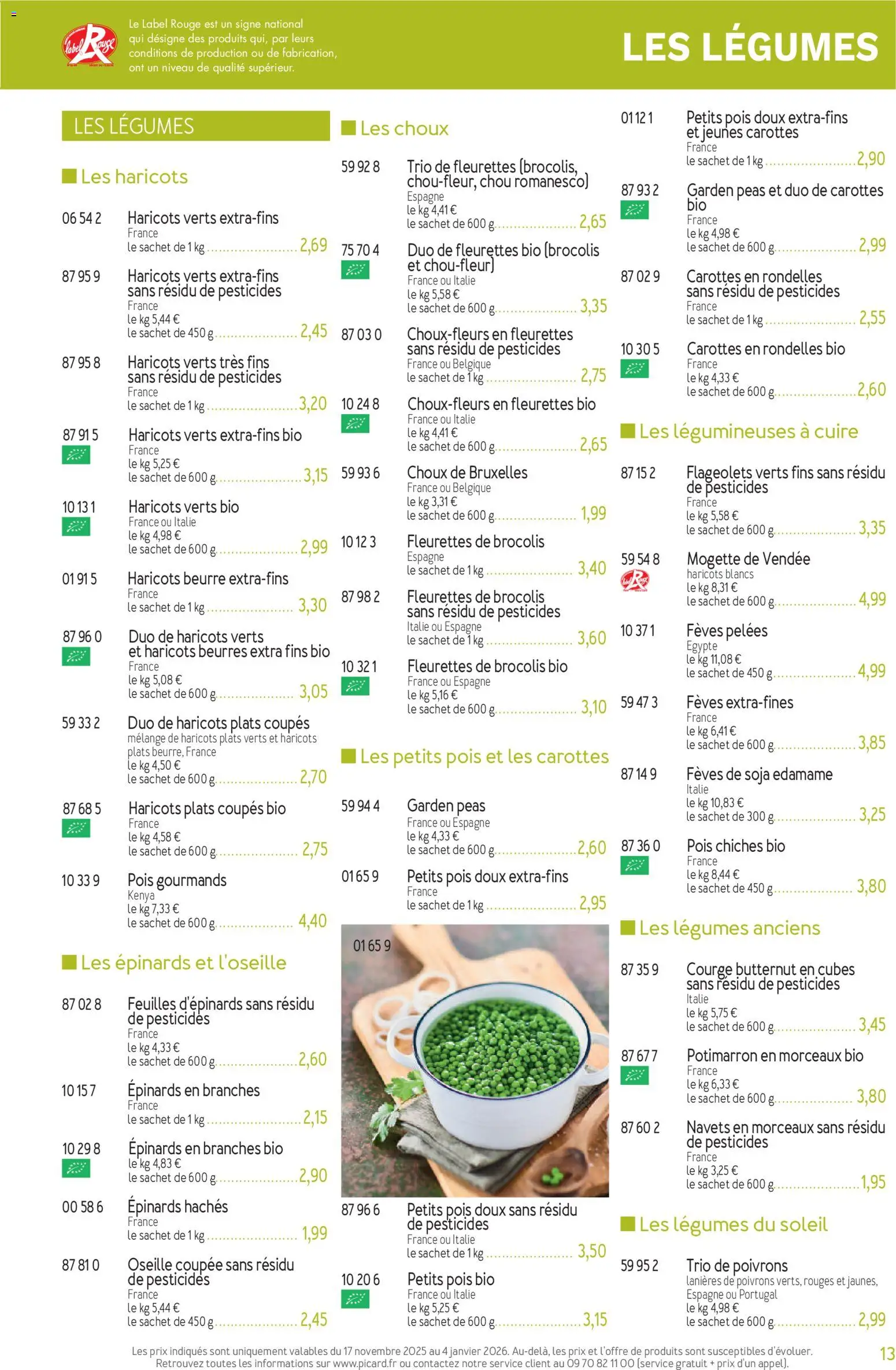 {H1} | Page: 13 | Produits: Oseille, Haricots verts, Pois chiches, Beurre