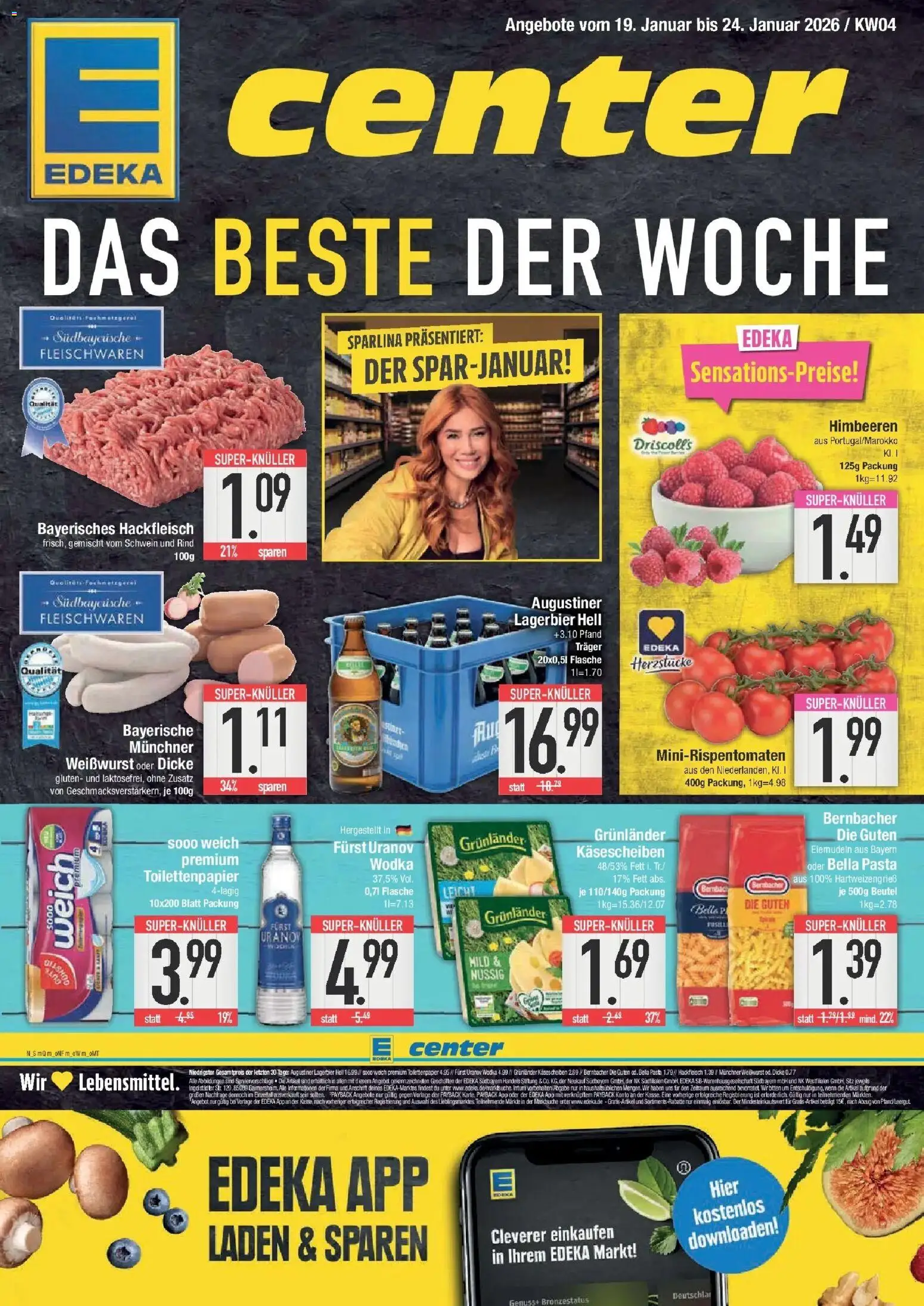 Edeka prospekt Bayerisch Gmain	 – gültig ab 18.01.2026 | Seite: 1 | Produkte: Himbeeren, Weißwurst, Pasta, Wodka