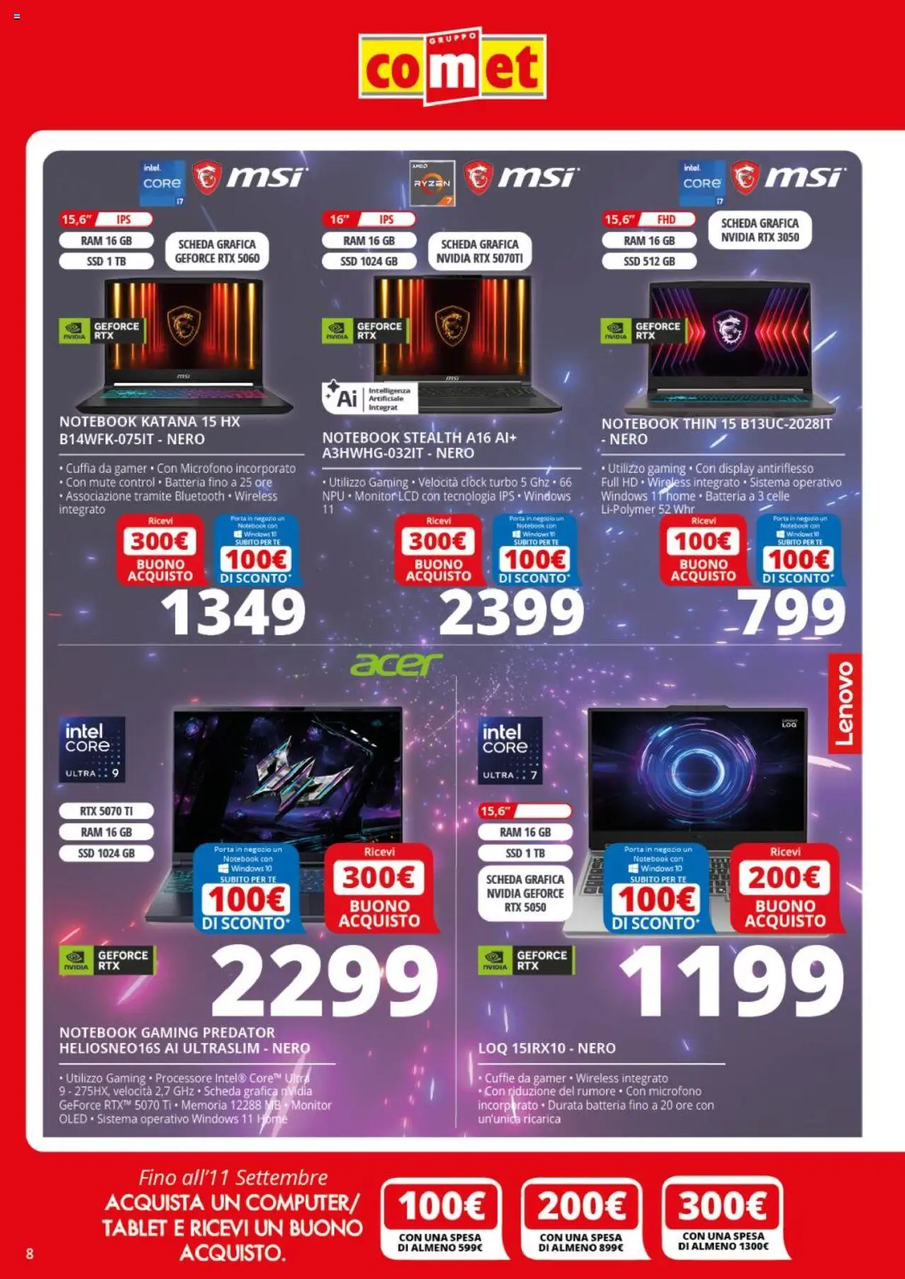 Volantino Comet del 11.09.2025 | Pagina: 8 | Prodotti: Monitor, Tè, Tablet, Cuffie