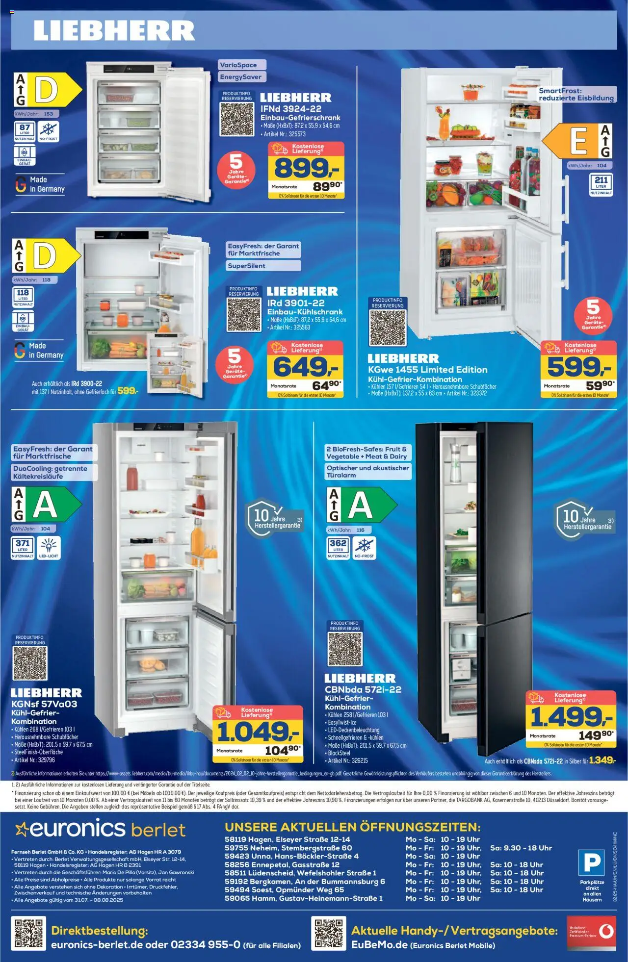 Euronics Prospekt Berlet - gültig ab dem 31.07.2025 | Seite: 10 | Produkte: Liebherr, Kühlgefrierkombination, Uhr