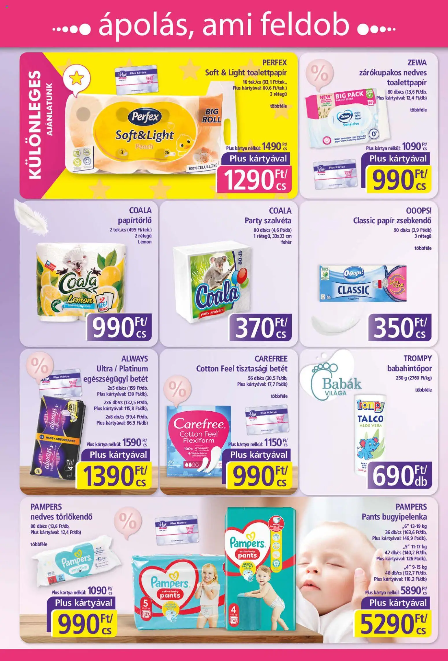 Plus Market akciós ujság - amely érvényes a következő dátumtól: 19.02.2026 | Oldal: 4 | Termékek: Papírtörlő, Tisztasági betét, Aloe vera, Nedves törlőkendő