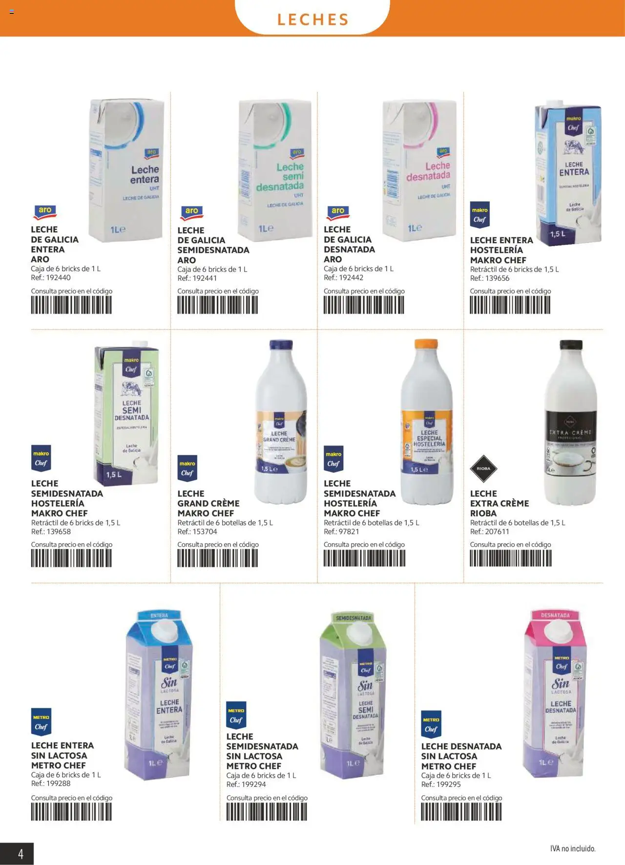 Makro - Lácteos Cataluña │ válido desde el 06.10.2025 | Página: 4 | Productos: Leche desnatada, Leche entera, Leche, Caja