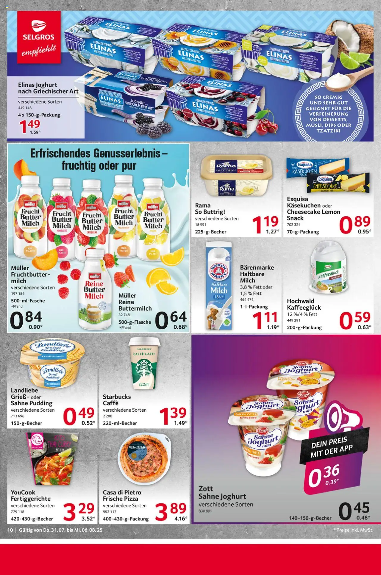 Selgros Prospekt 	 - gültig ab dem 31.07.2025 | Seite: 10 | Produkte: Pudding, Exquisa, Himbeere, Sahne