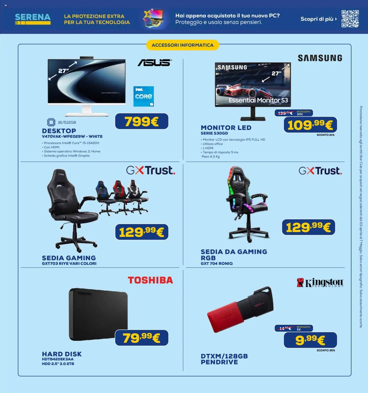 Volantino Euronics del 23.04.2026 | Pagina: 13 | Prodotti: Monitor, PC, Sedia, Samsung