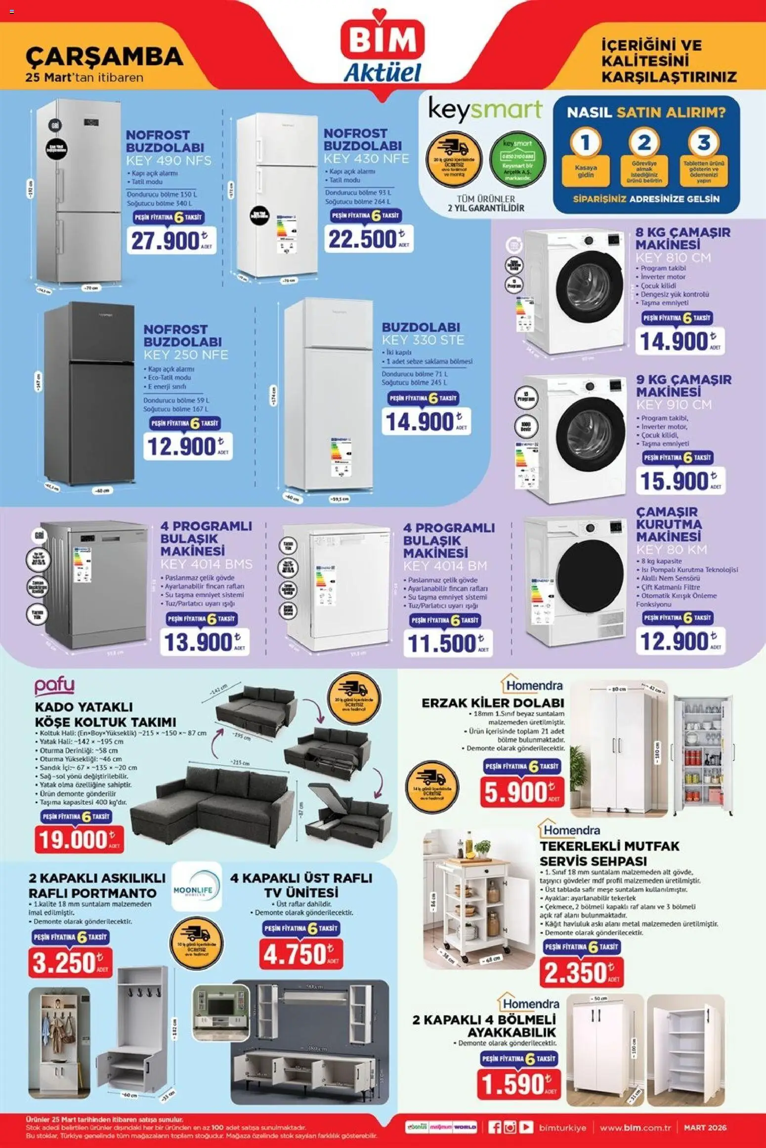 BİM - Katalog Çarşamba - 25.03.2026 tarihinden itibaren geçerlidir | Sayfa: 1 | Ürünler: Yatak, TV, Buzdolabı, Bulaşık makinesi