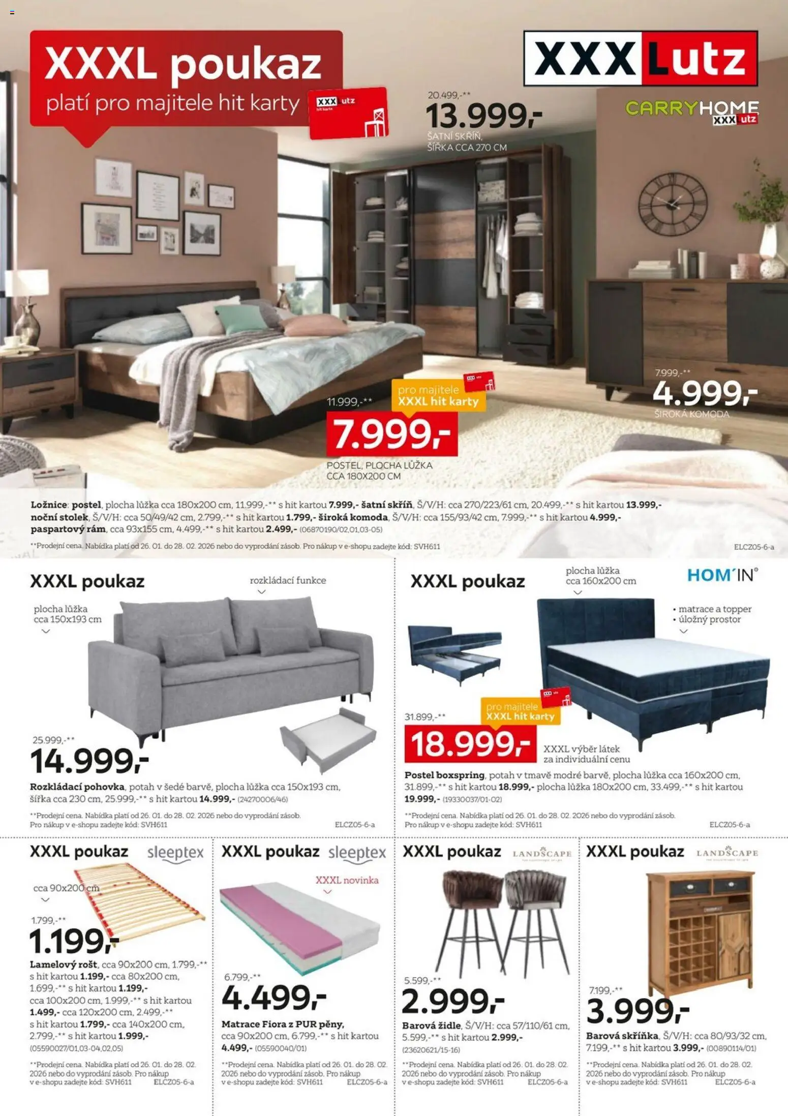 XXXLutz leták - Výhodné poukazy pro majitele HIT karty od 26.01.2026 | Strana: 3 | Produkty: Postel, Matrace, Komoda, Karty