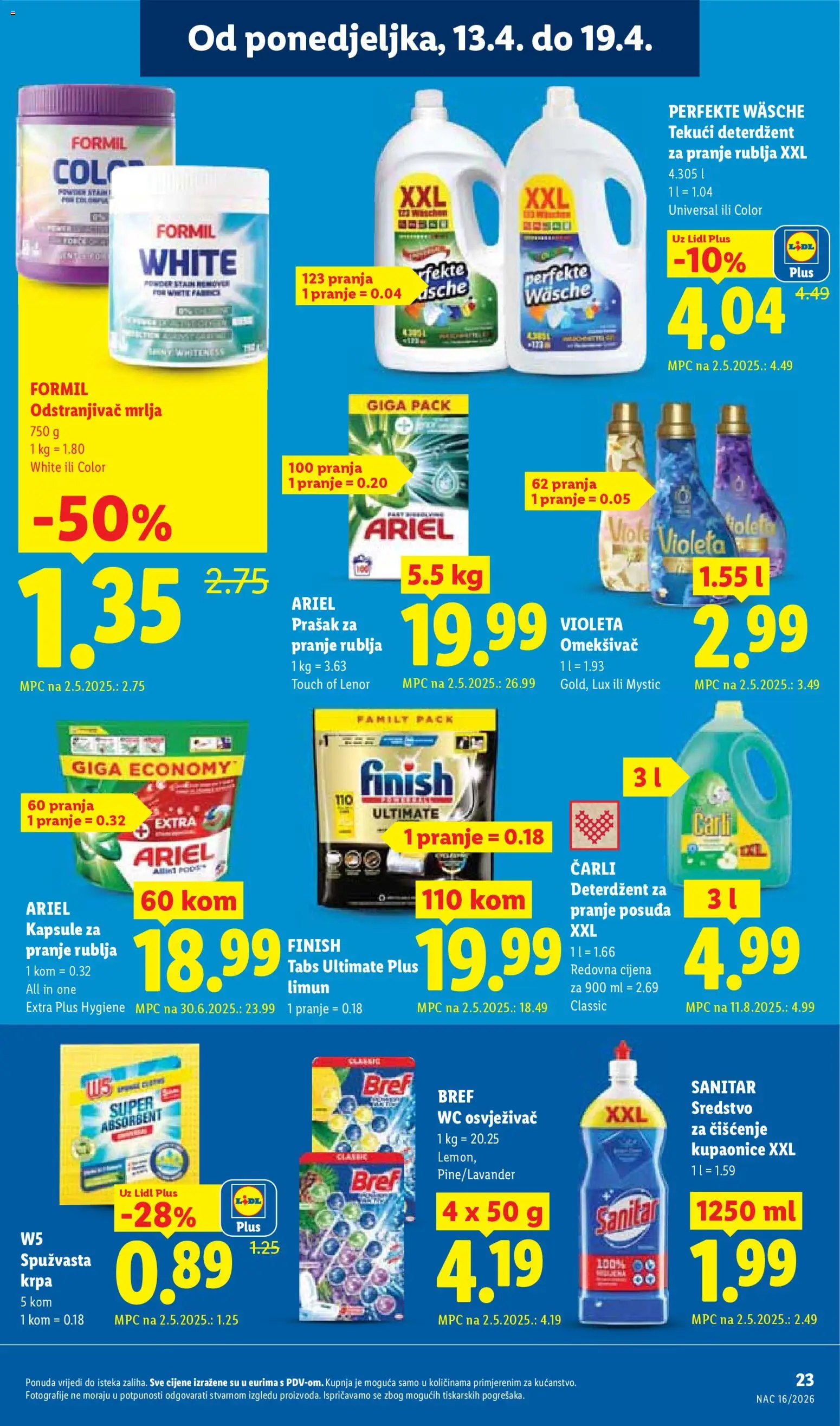 Lidl katalog | vrijedi od 13.04.2026 | Stranica: 23 | Proizvodi: Krpa, Tekući deterdžent, Ariel, Lenor