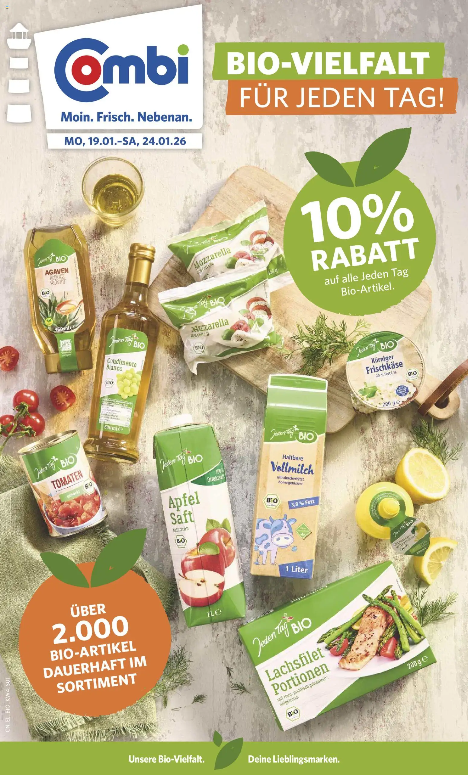 Combi Sonderangebote – gültig ab 19.01.2026 | Seite: 1 | Produkte: Mozzarella, Äpfel, Tomaten, Saft