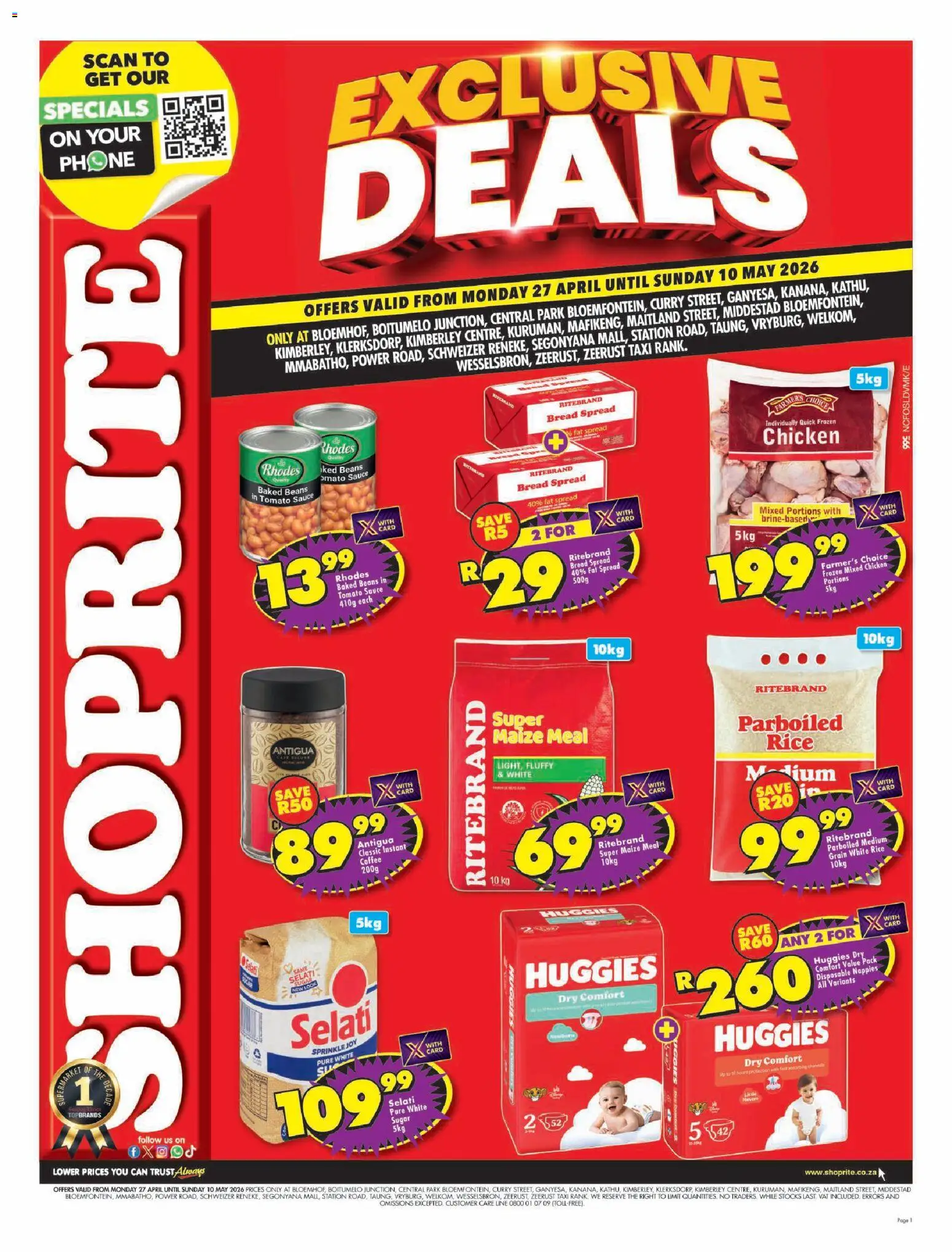 New Shoprite catalogue – valid from 27.04.2026 | Page: 1 | Products: Rice, Fat spread, Sugar, Nappies