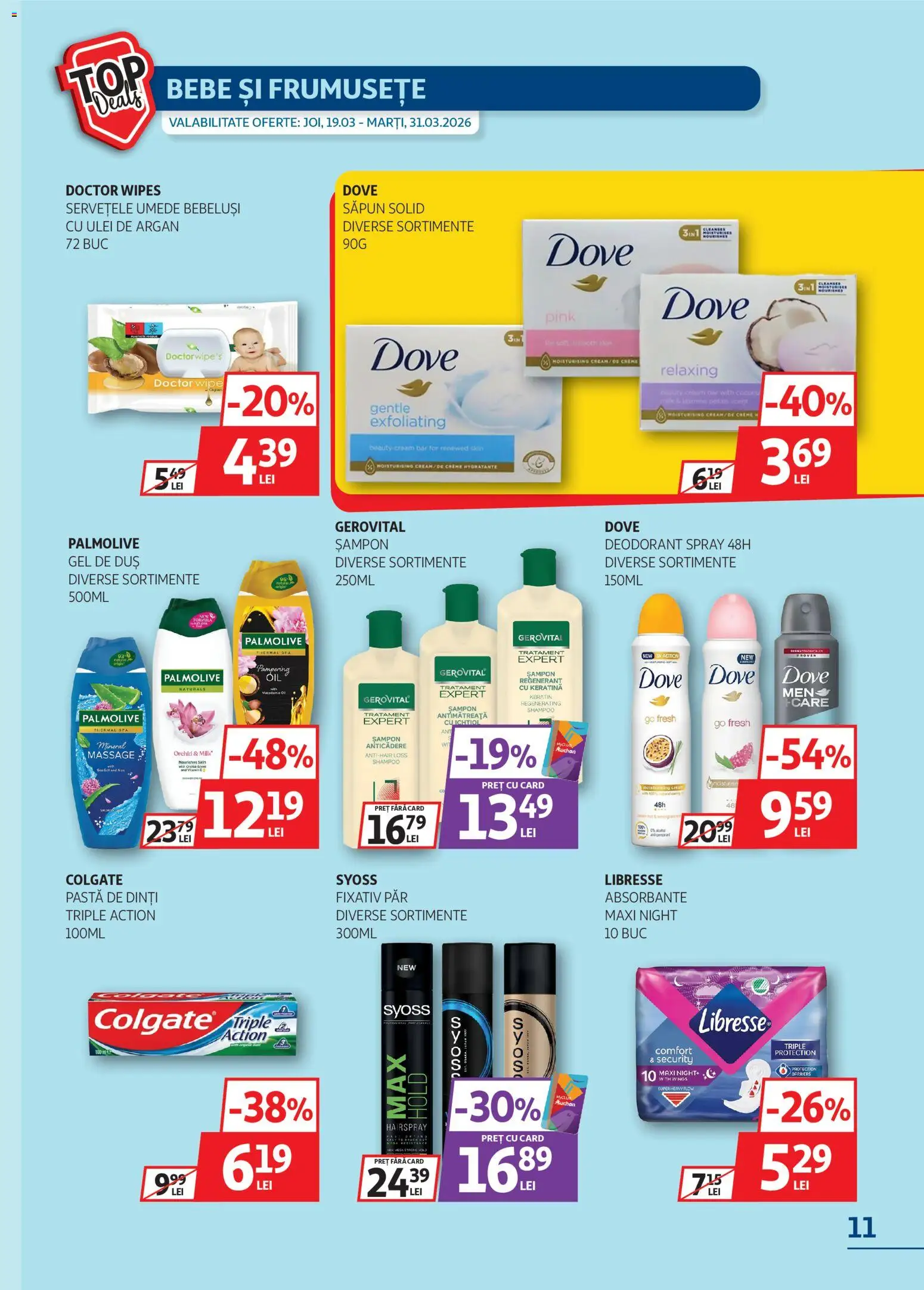 Noul catalog Auchan – valabil de la 19.03.2026 | Pagină: 11 | Produse: Duș, Ulei, Gel de duș, Deodorant