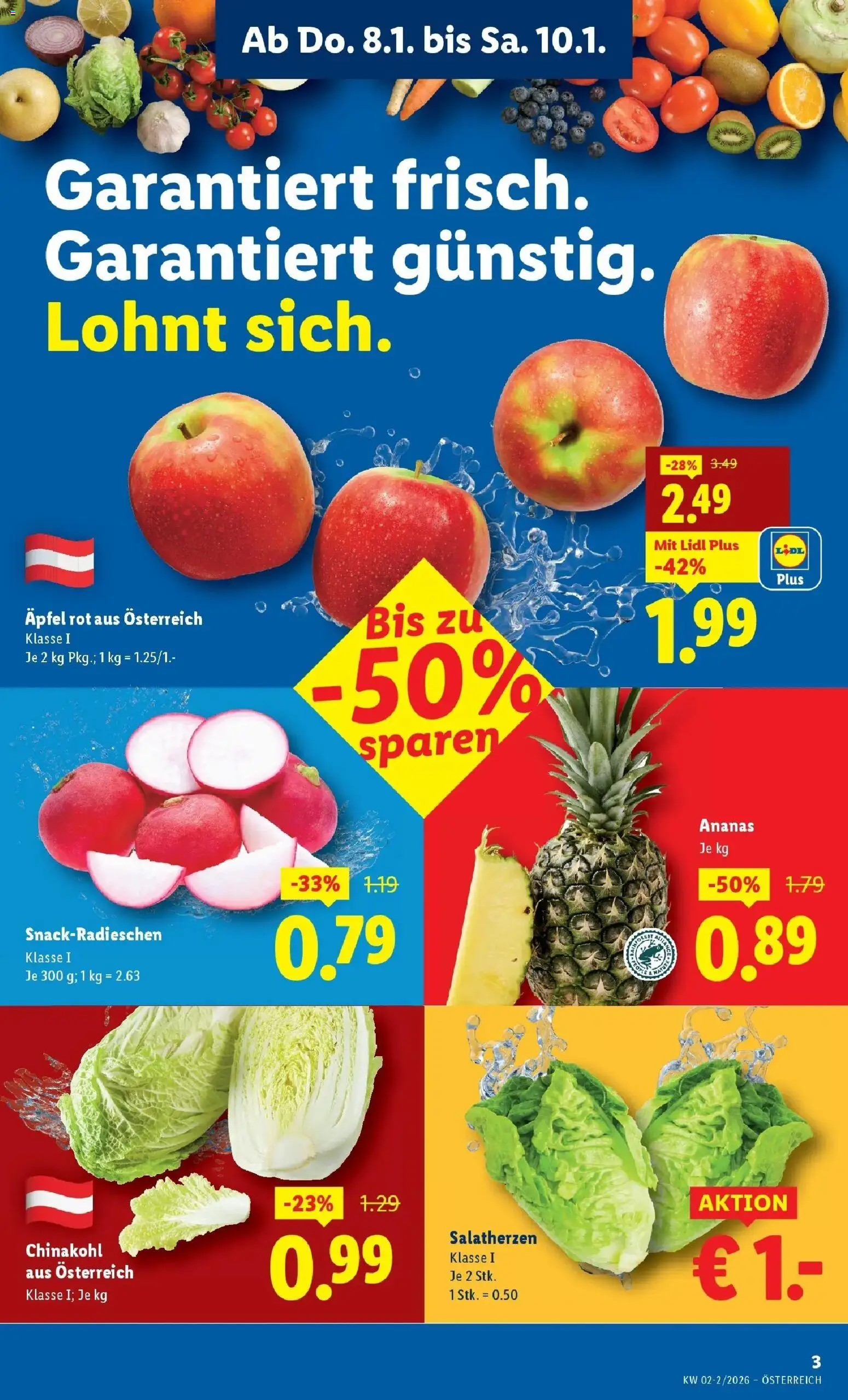 Lidl Flugblatt - Jenbach, Eferding, Dornbirn gültig ab 08.01.2026 | Seite: 3 | Produkte: Chinakohl, Äpfel, Ananas