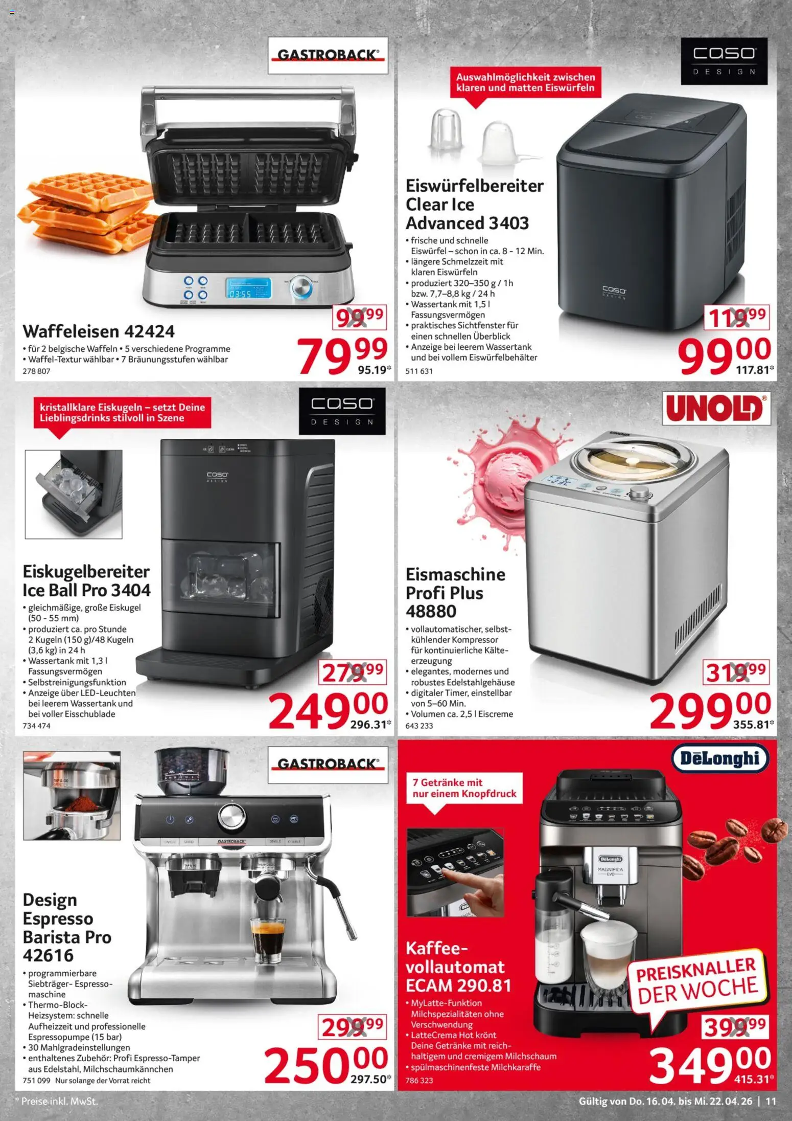 Selgros Non Food – gültig ab 16.04.2026 | Seite: 11 | Produkte: Kaffee, Eiscreme, Waffeln, Waffeleisen
