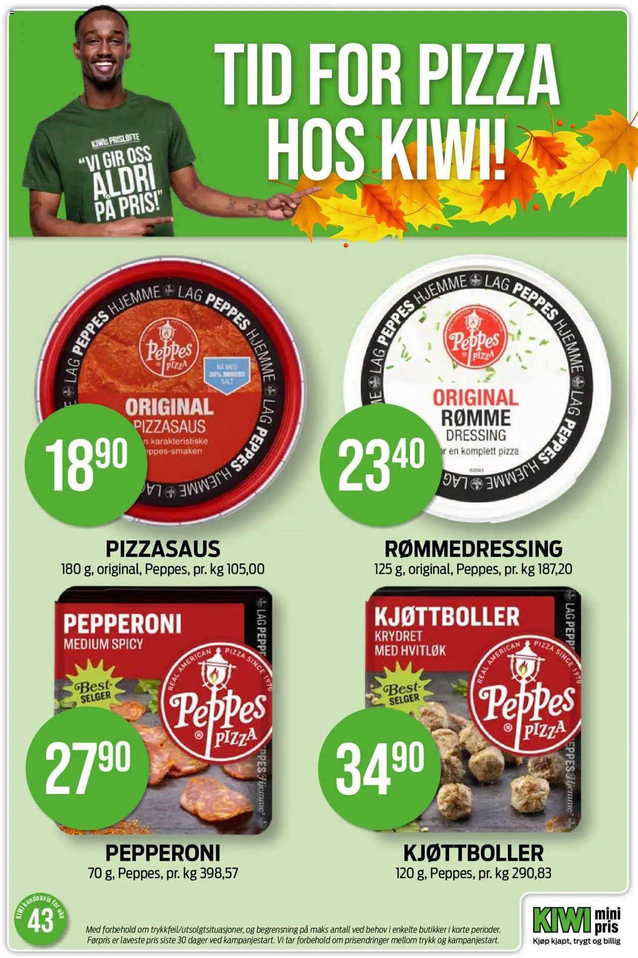 {H1} | Side: 14 | Produkter: Pizza, Kiwi, Dressing, Hvitløk