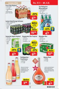 Lidl Aktionen ab 31.07.2025 | Seite: 13 | Produkte: Coca Cola, Mineralwasser, Äpfel, Mango