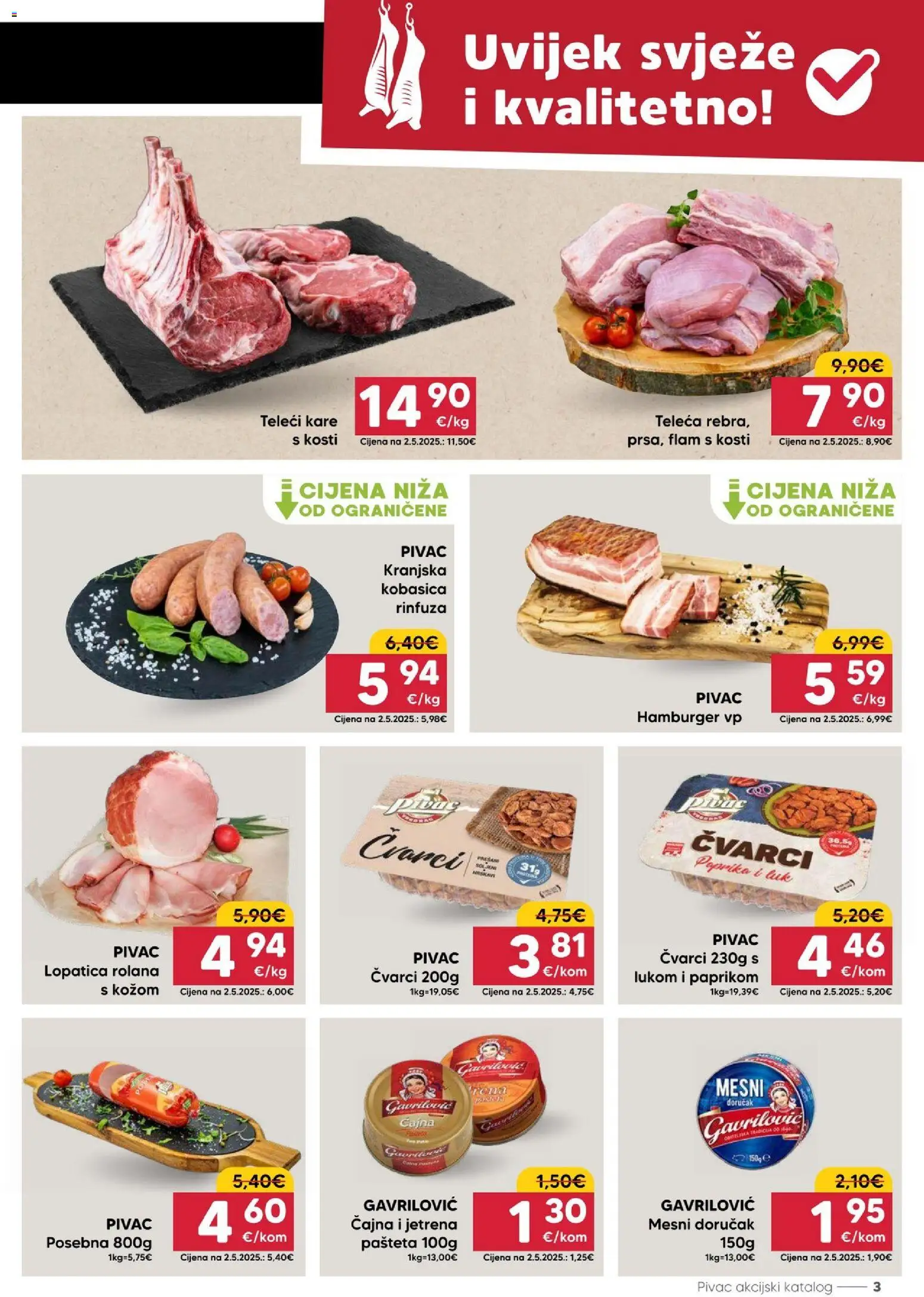 Pivac katalog | vrijedi od 27.04.2026 | Stranica: 3 | Proizvodi: Čvarci, Kranjska kobasica, Paprika, Mesni doručak