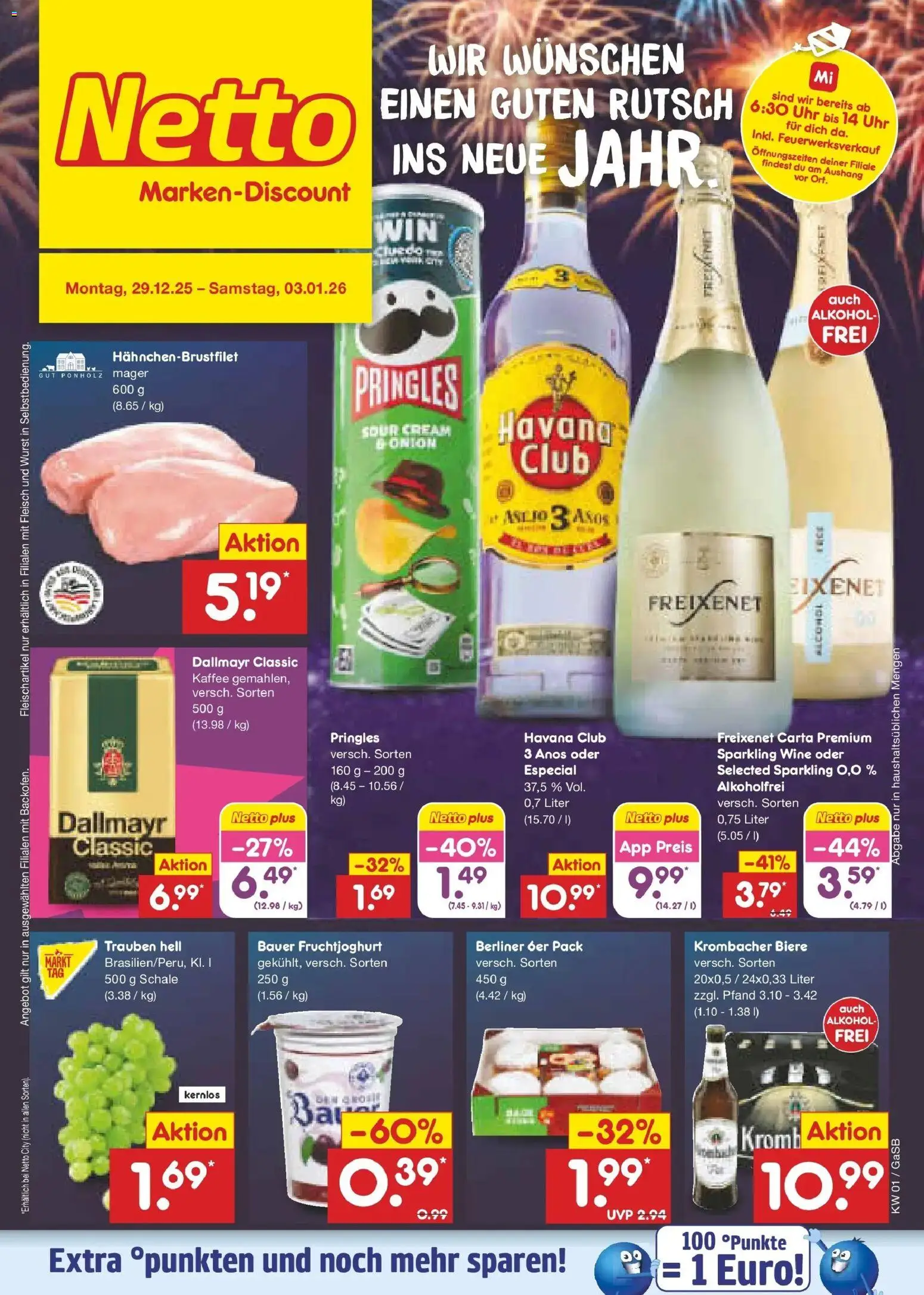 Netto Marken-Discount prospekt Bremen-Lesum	 – gültig ab 28.12.2025 | Seite: 1 | Produkte: Trauben, Kaffee, Pringles, Fleisch