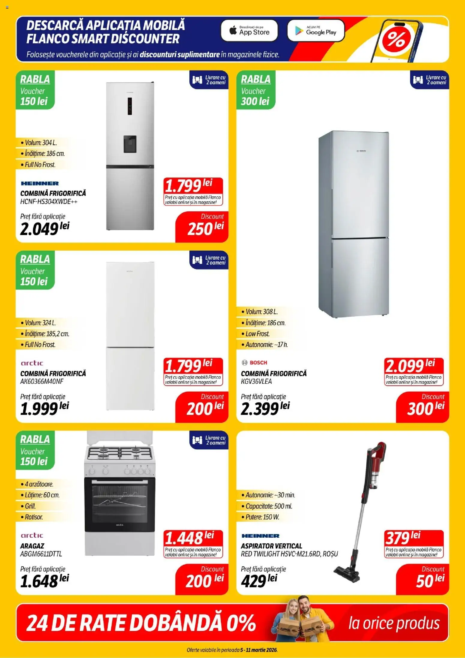 Noul catalog Flanco – valabil de la 05.03.2026 | Pagină: 7 | Produse: Aragaz, Aspirator, Combină frigorifică