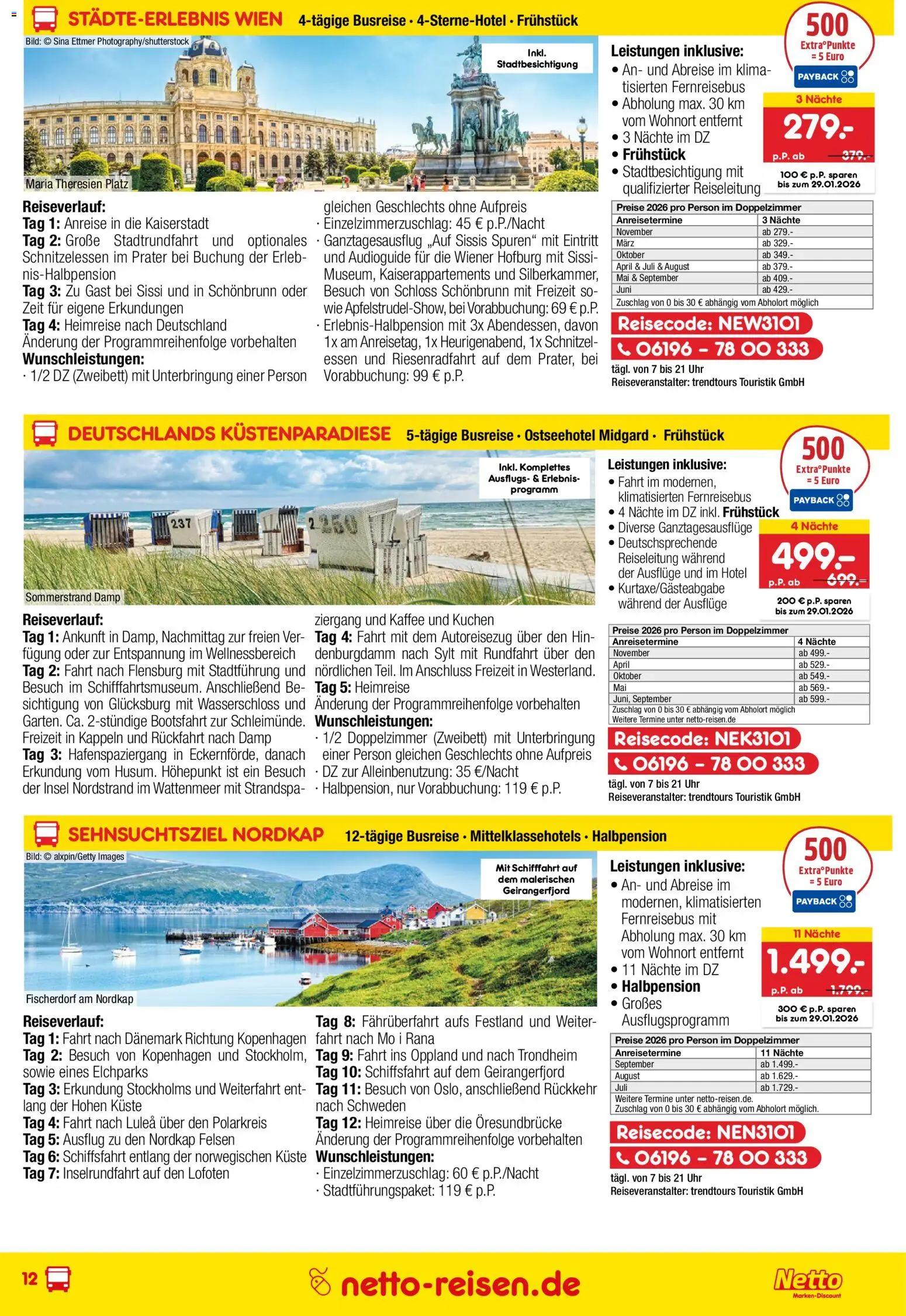 Netto Reisen Prospekt 	 – gültig ab 29.12.2025 | Seite: 12 | Produkte: Kaffee, Schnitzel, Kuchen, Uhr