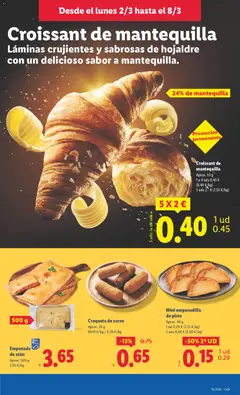 Vista previa Croissant de mantequilla, Láminas crujientes y sabrosas de hojaldre con un delicioso sabor a mantequilla. Aprox. 53 g válido desde el 02.03.2026 | Página: 23 | Productos: Croissant, Συσκευή ροής